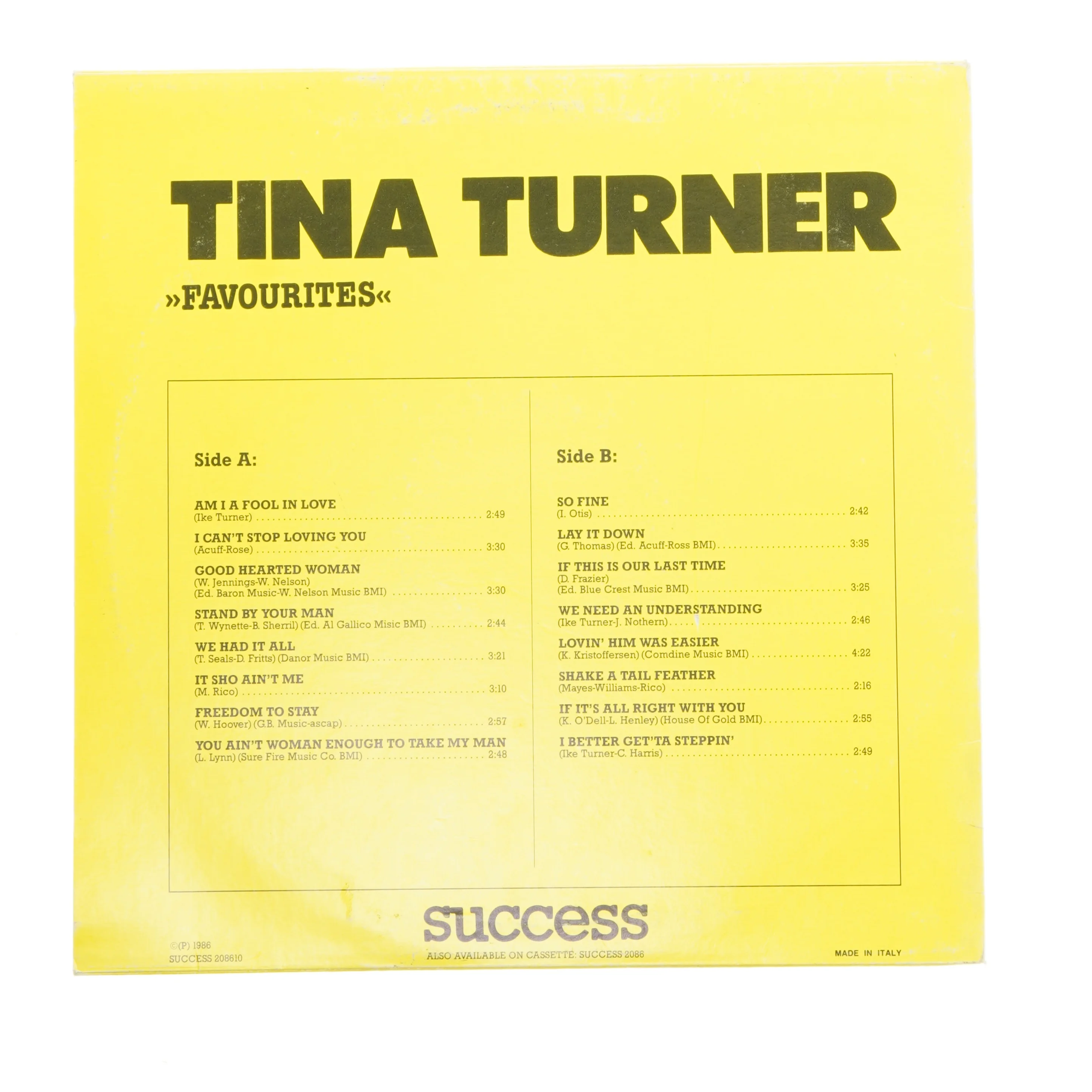 Tina Turner 'Favourites' vinyl LP fra Success