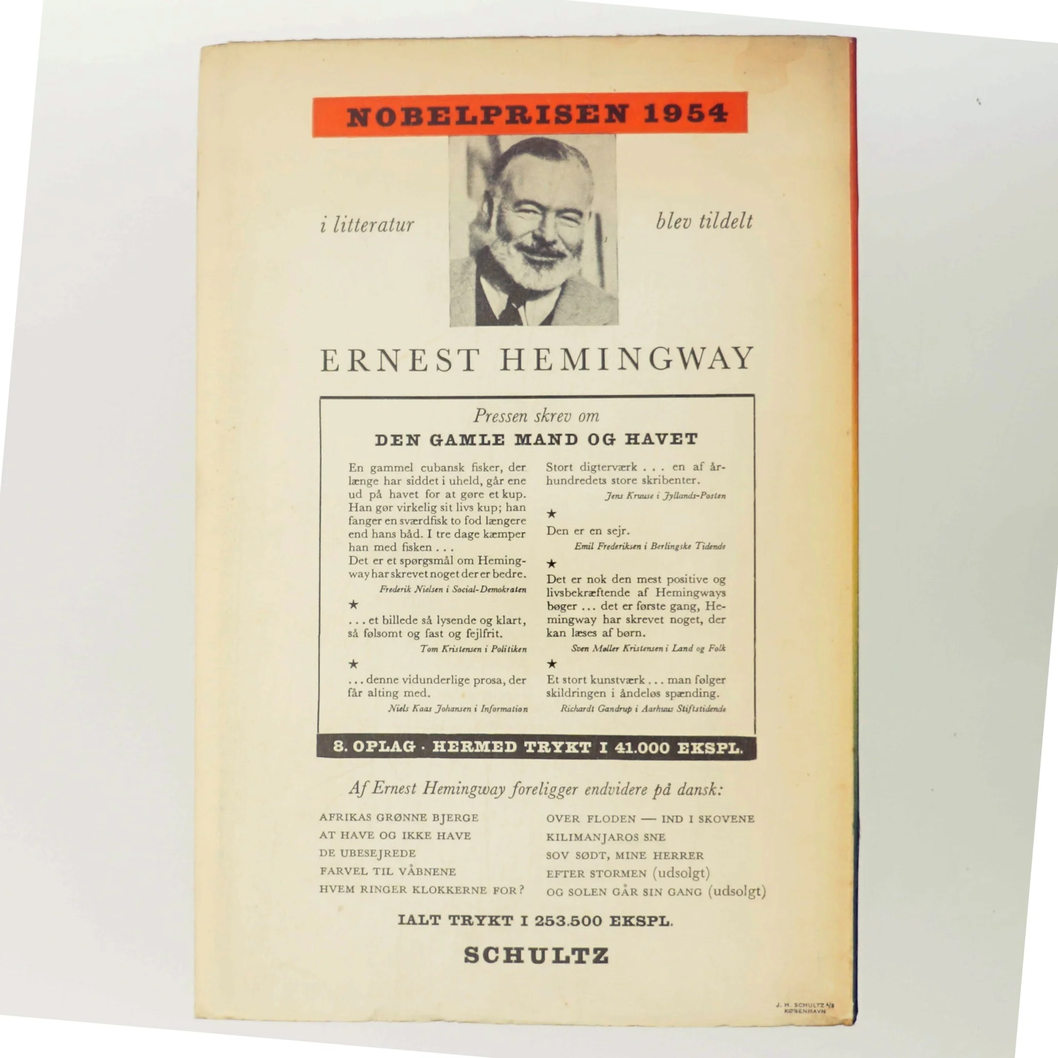 Den Gamle Mand og Havet af Ernest Hemingway (Bog)