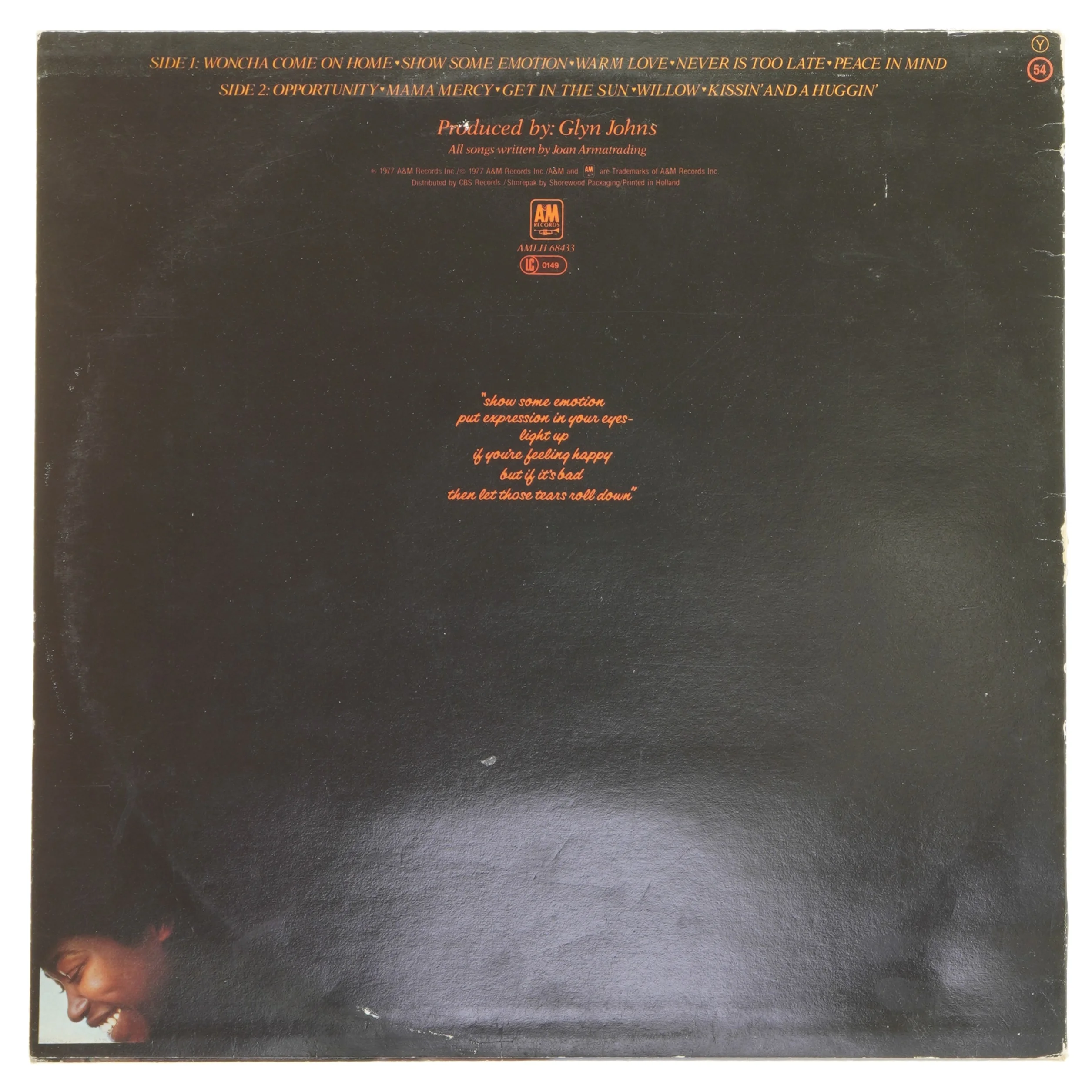 Joan Armatrading vinylplade fra A&M Records