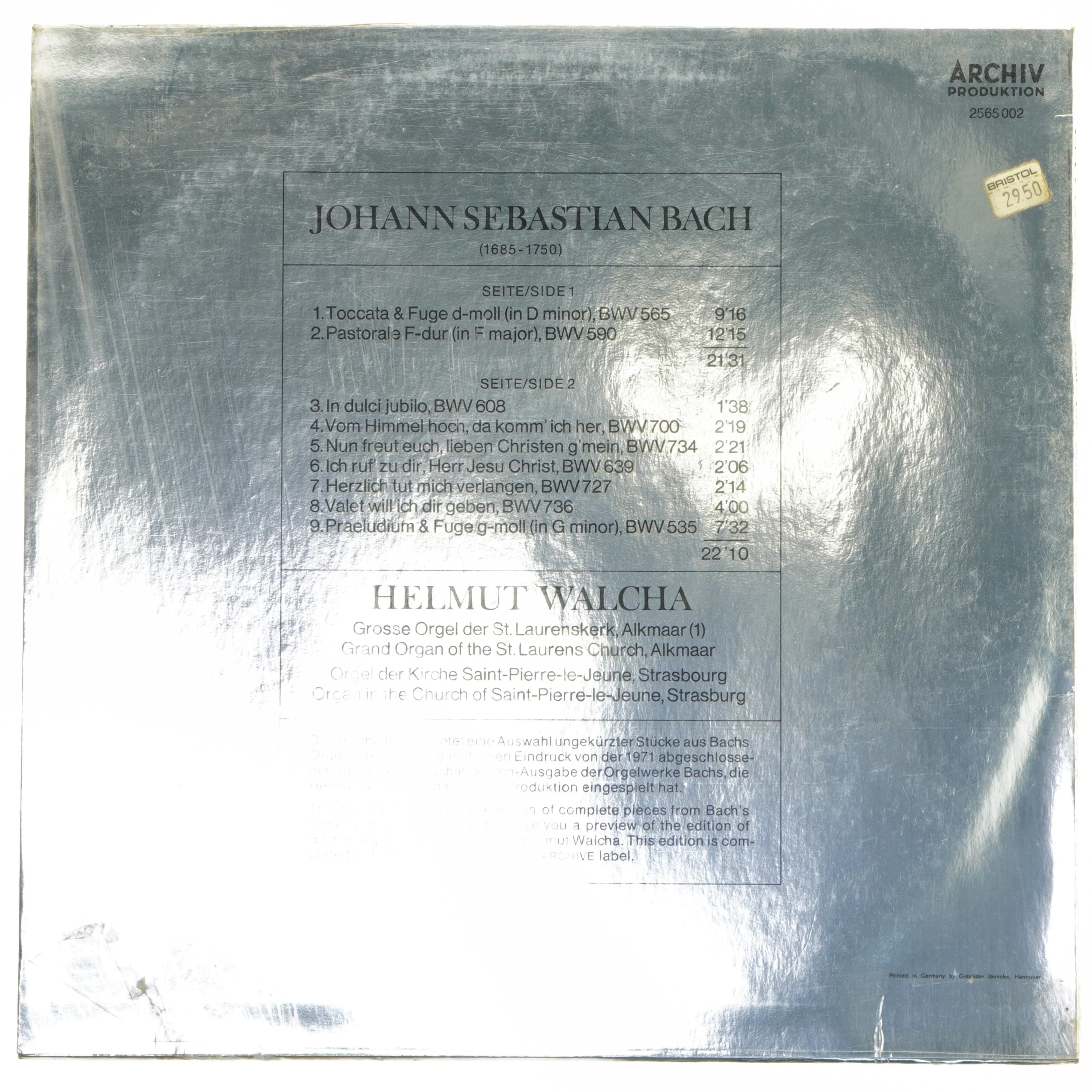 Hi-Fi Orgel LP - Bach / Walcha fra Archiv Produktion