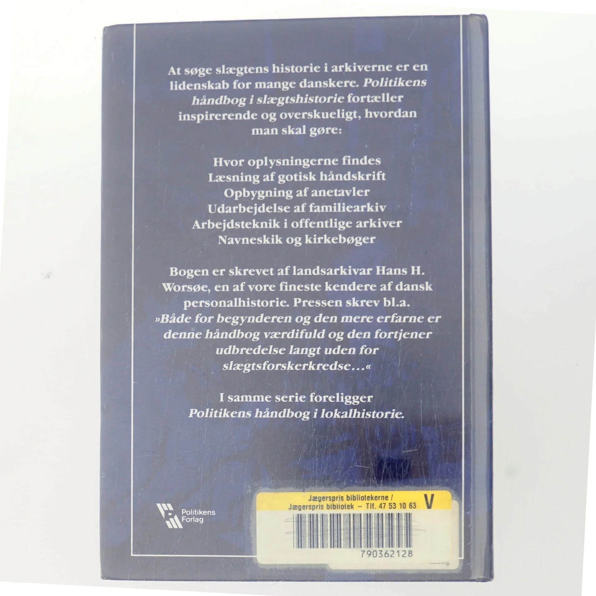 Politikens Håndbog i slægtshistorie af Hans H. Worsøe (Bog)