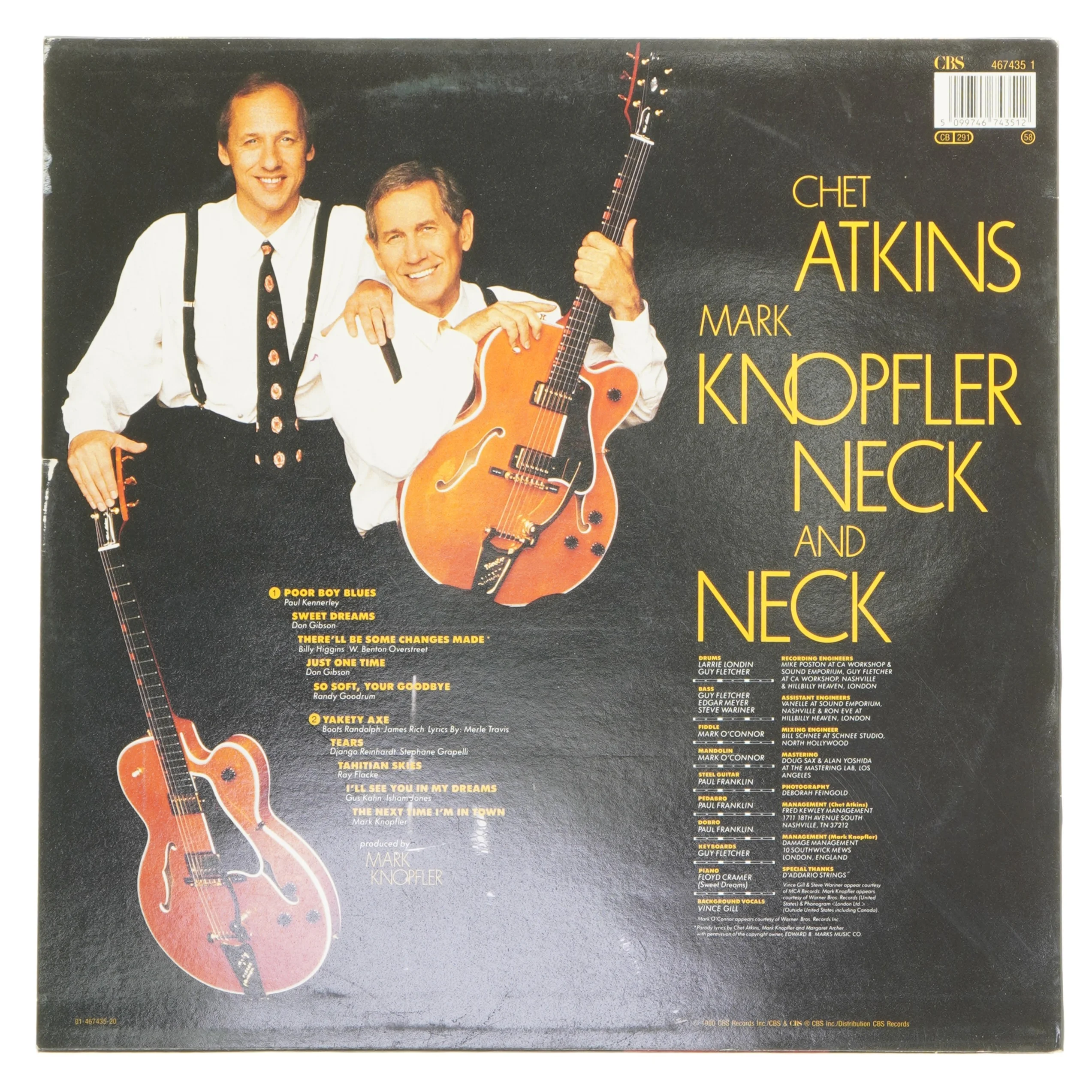 Vinylplade af Mark Knopfler og Chet Atkins - Neck and Neck fra CBS