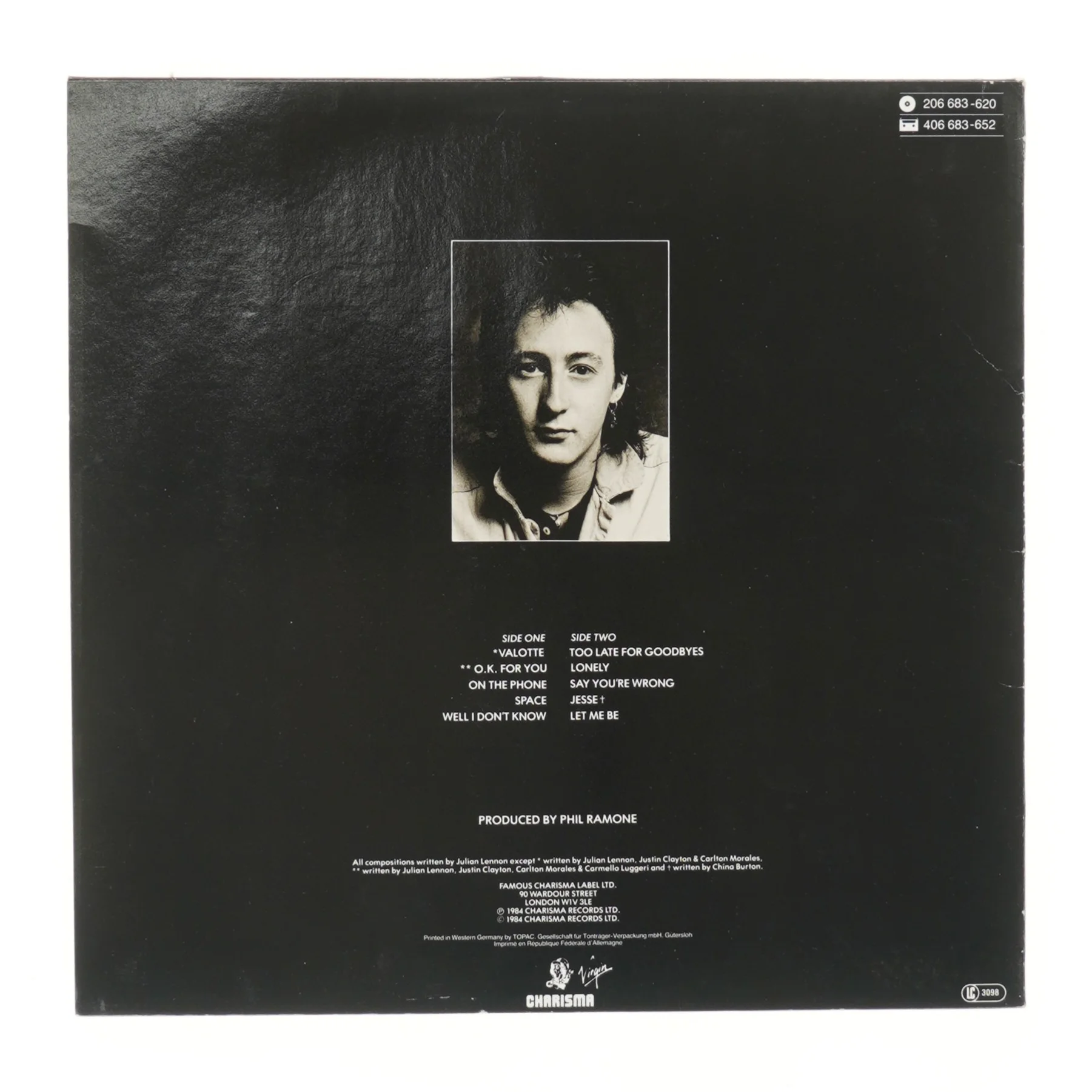 Julian Lennon Valotte vinyl fra Charisma Records