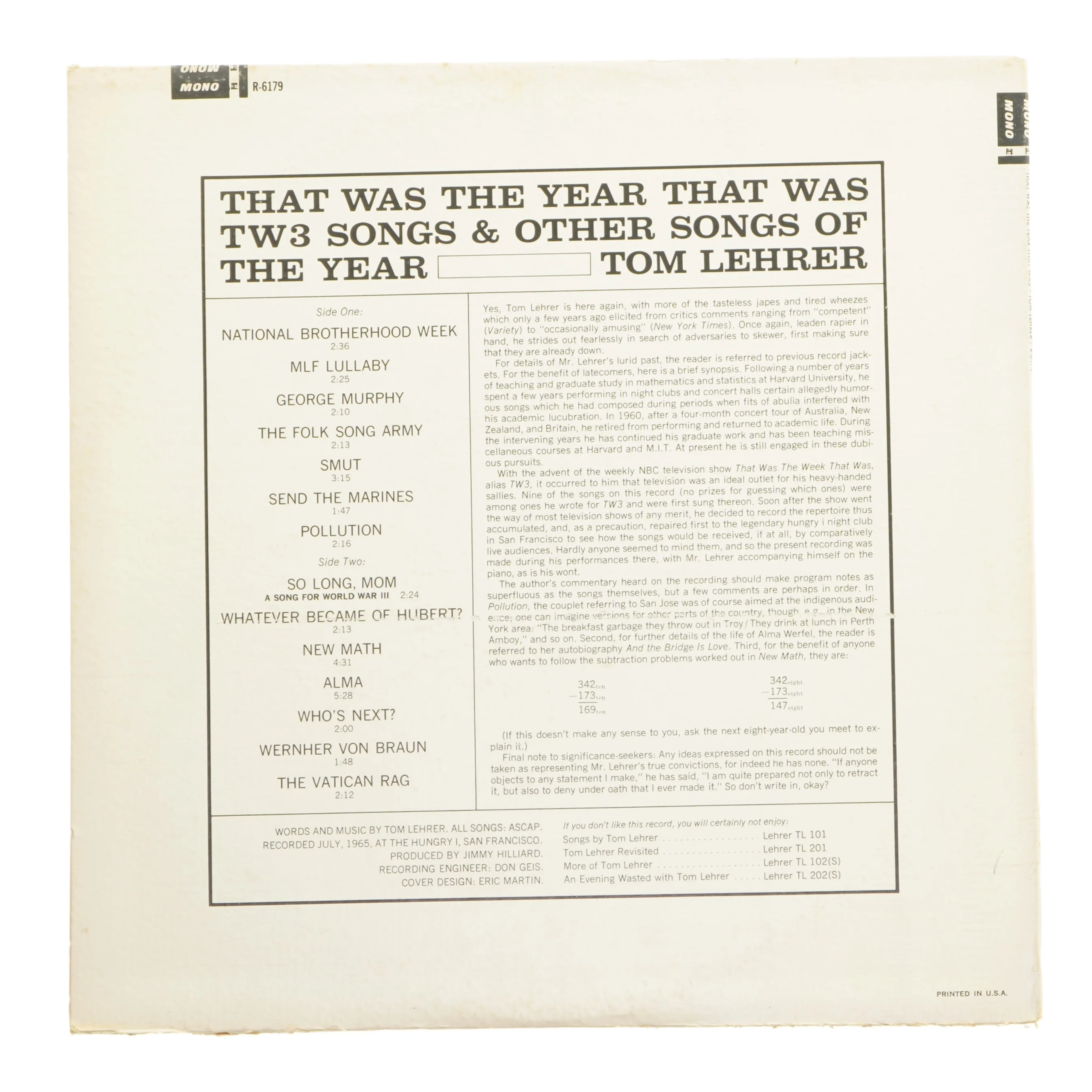 Tom Lehrer - That Was the Year That Was LP