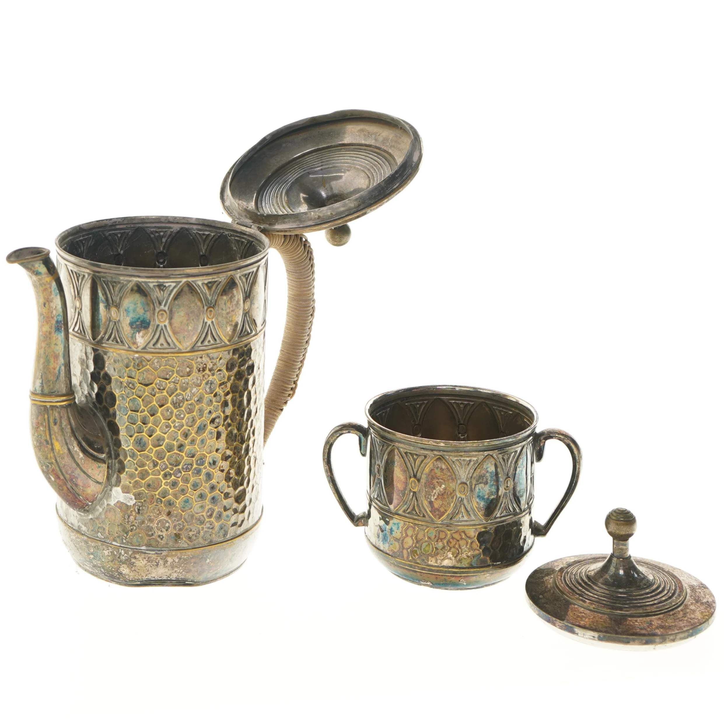 Sølv Vintage Tekande og Sukkerholder (str. 17,5 & 8,5 cm)