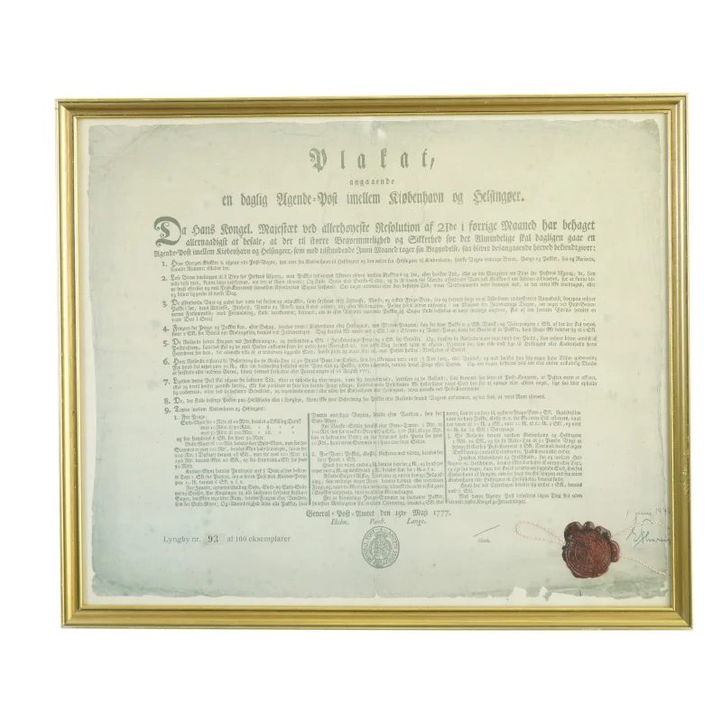 Indrammet historisk dokument (str. 50 x 42 cm)