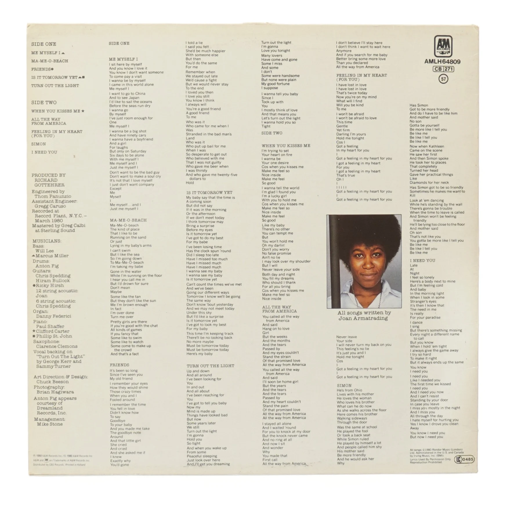 Joan Armatrading - Me Myself I vinyl fra A&M Records