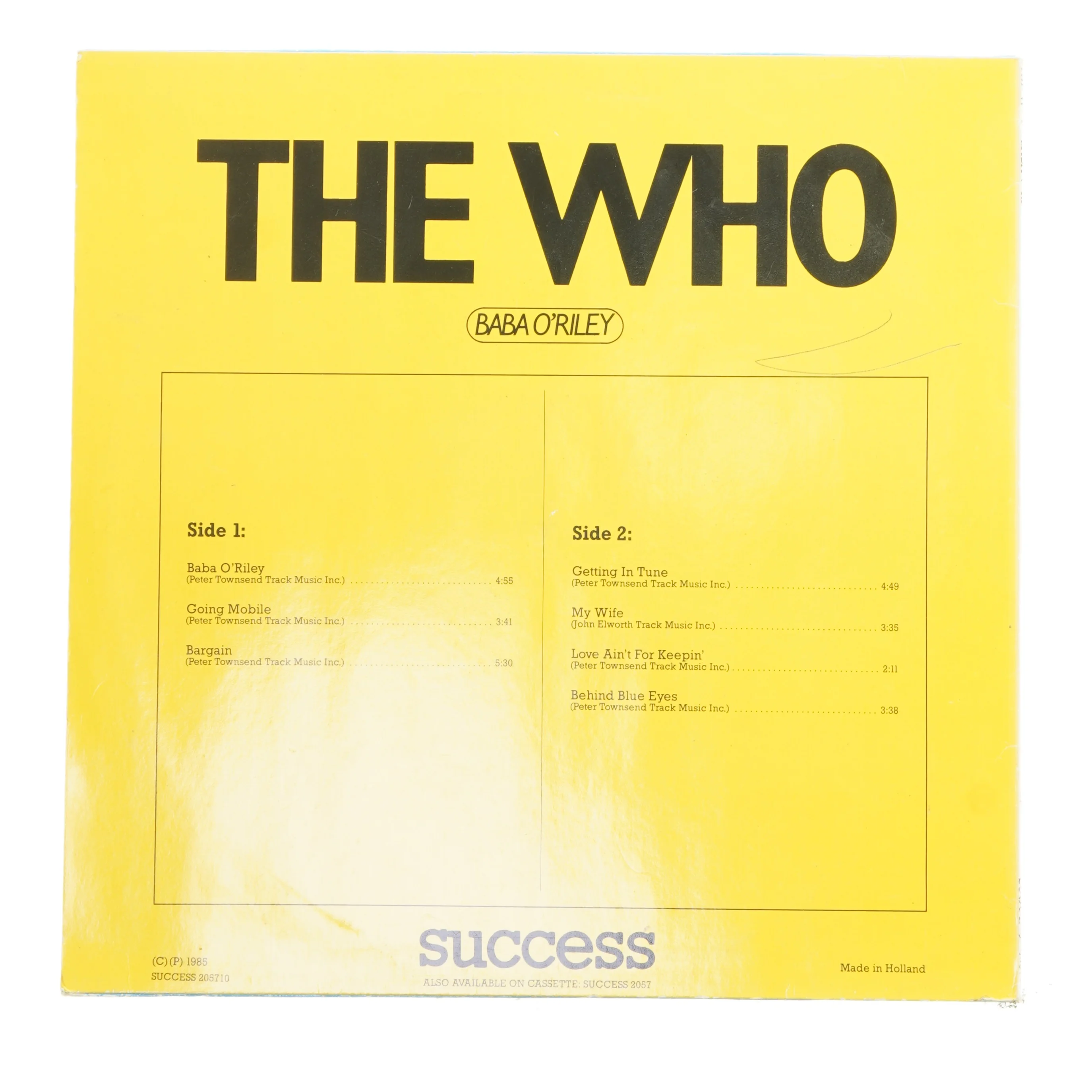 The Who - Baba O'Riley LP fra Success