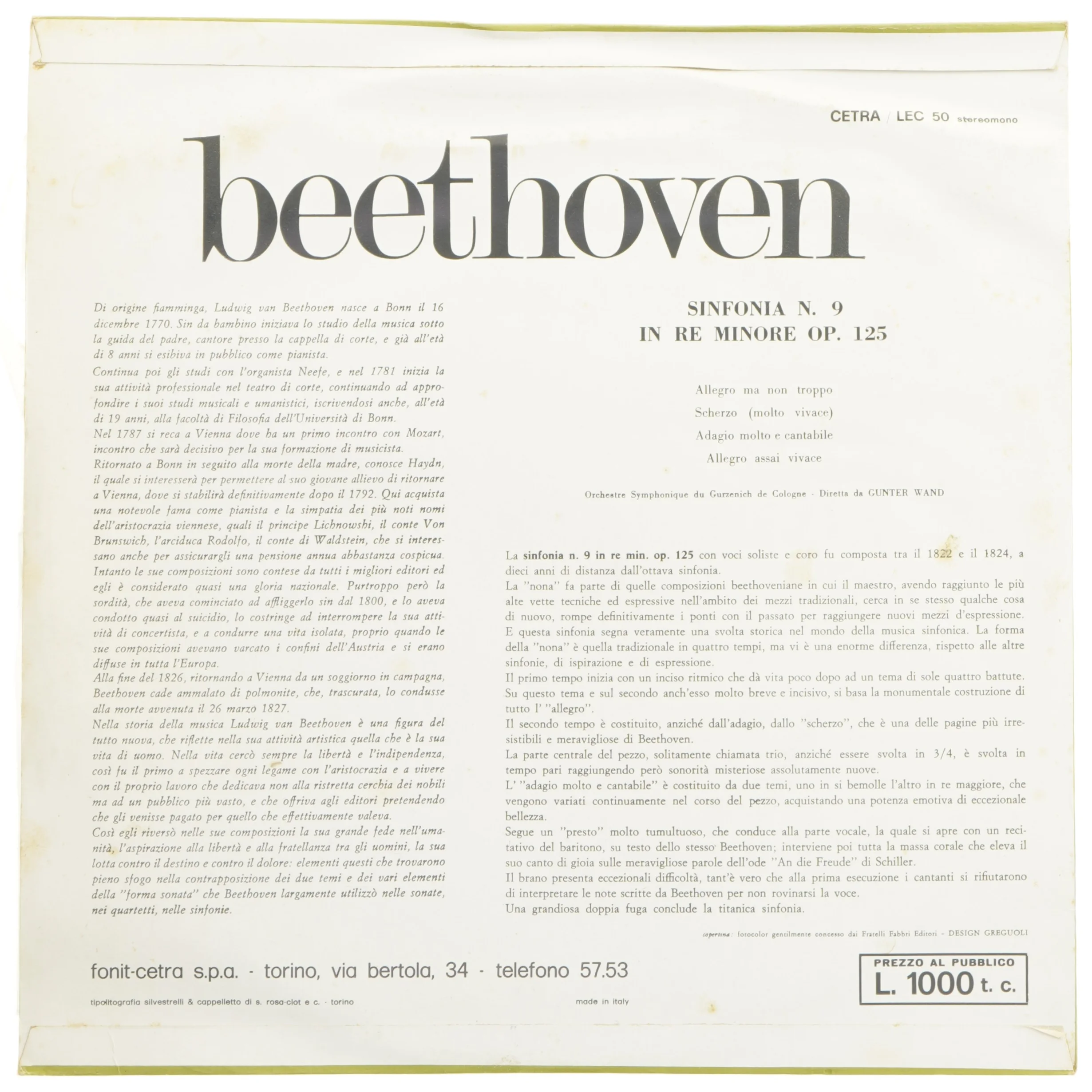 Beethoven Sinfonia No. 9 LP