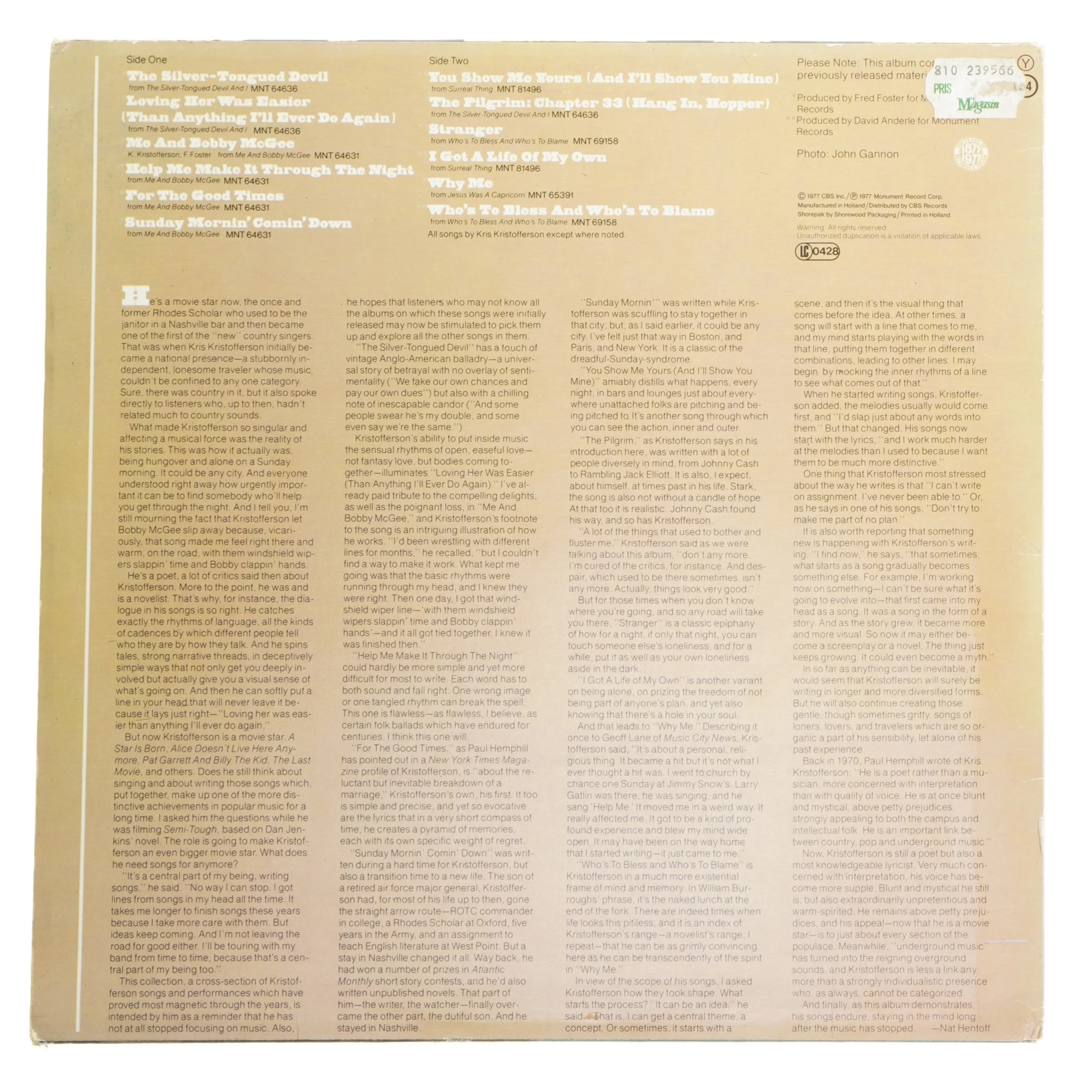 Kris Kristofferson LP album fra Kris Kristofferson