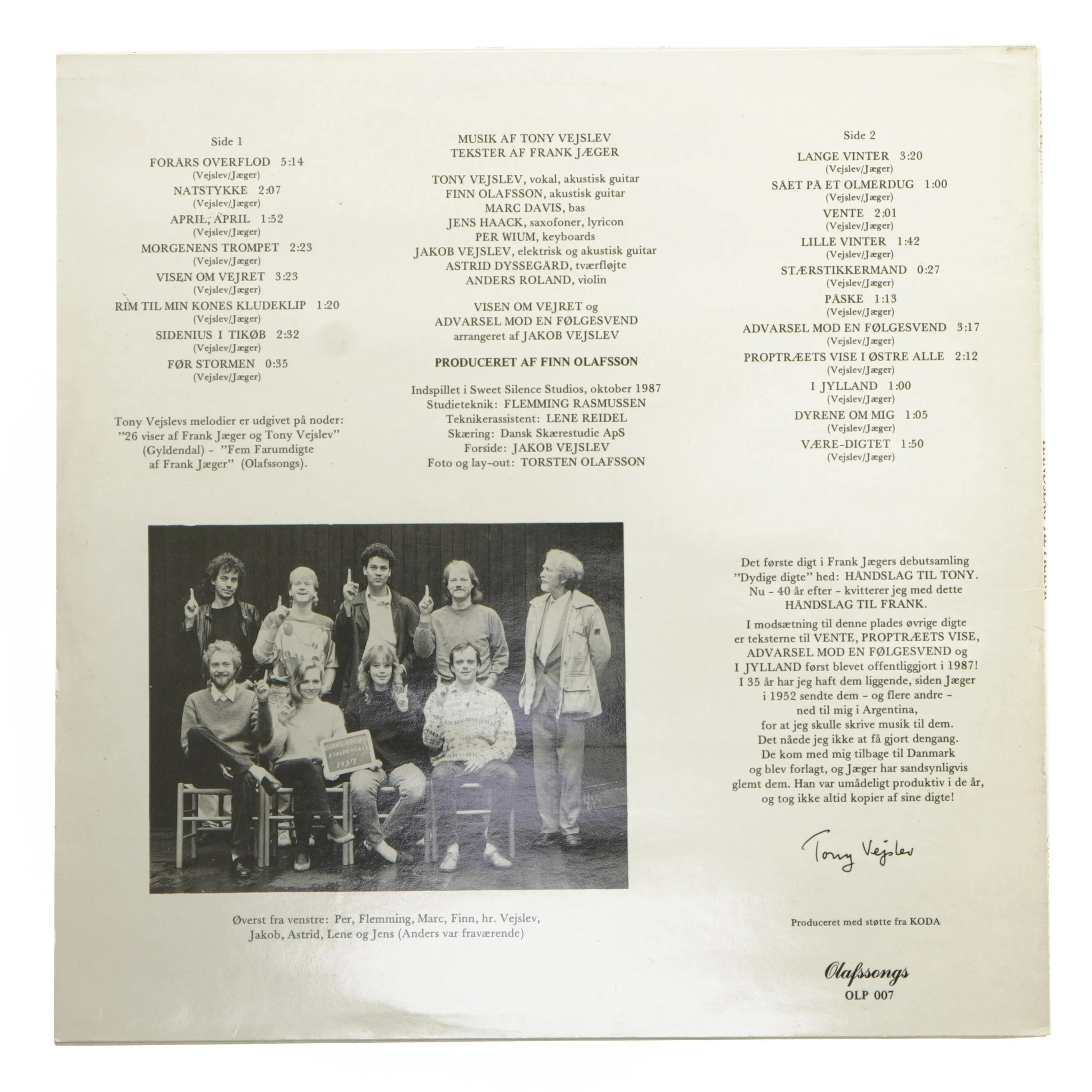 Tony Vejslev LP - Håndslag til Frank