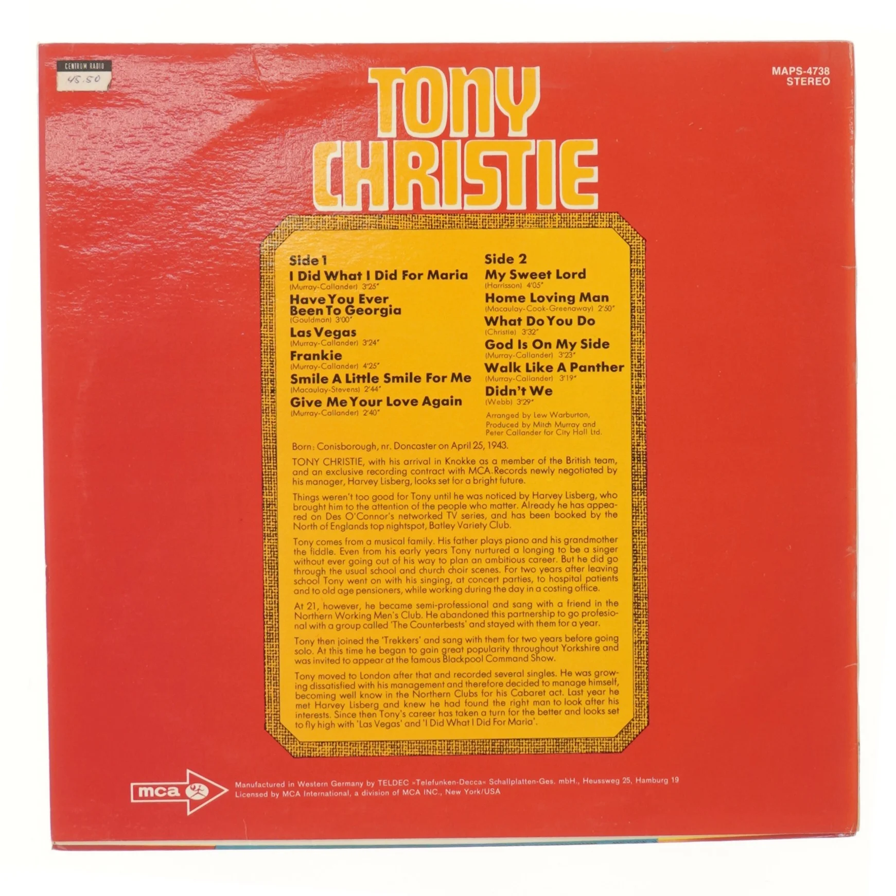 Tony Christie Las Vegas LP