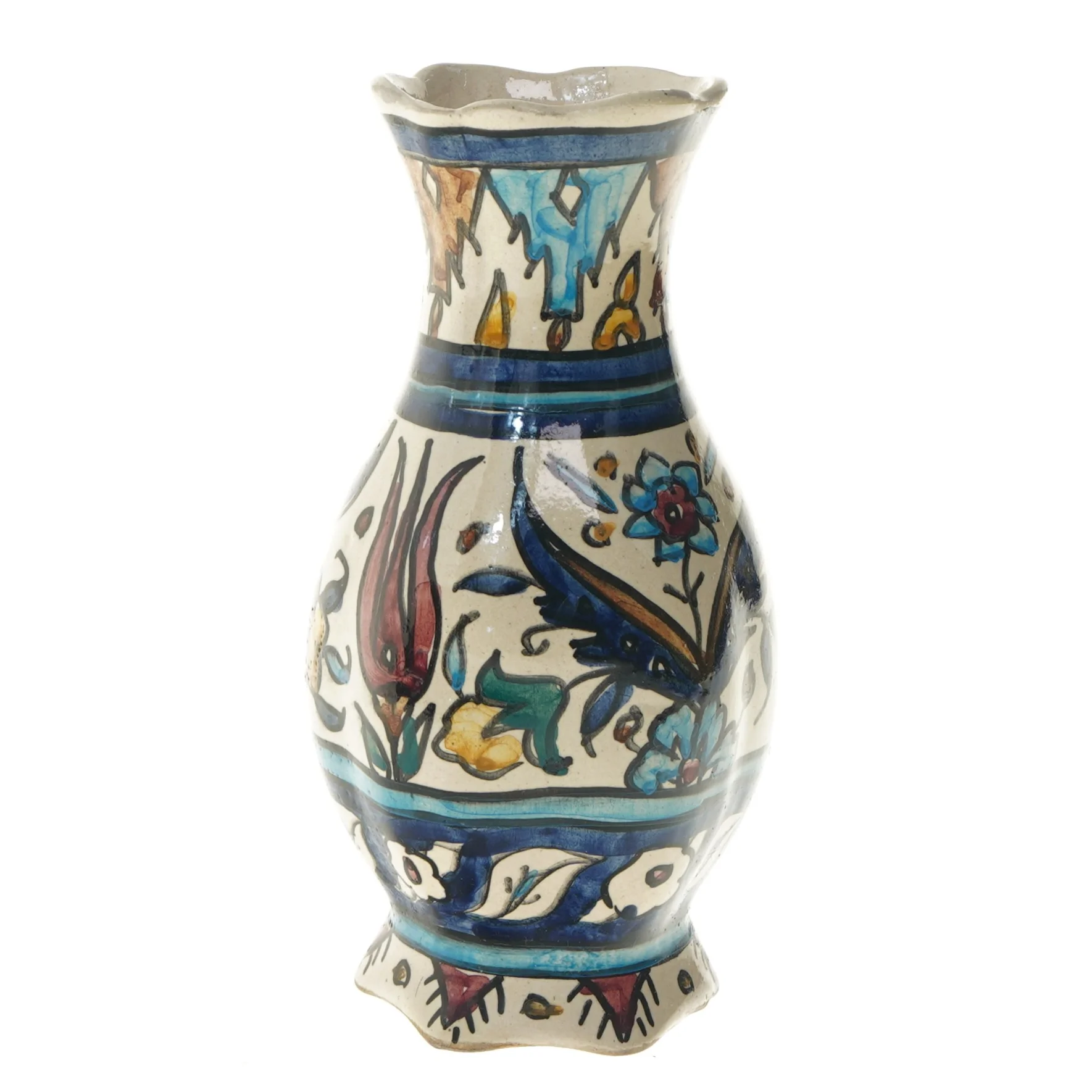 Dekorativ vase med håndmalede mønstre (str. Ø 8 cm længde 22,5 cm)