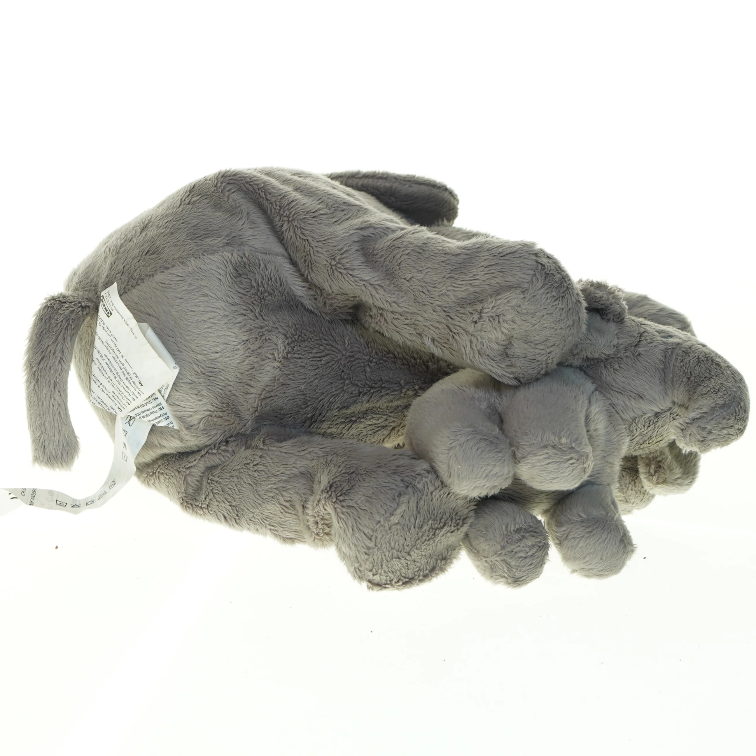 Grå plyselefant fra IKEA (str. 30 x 33 cm)