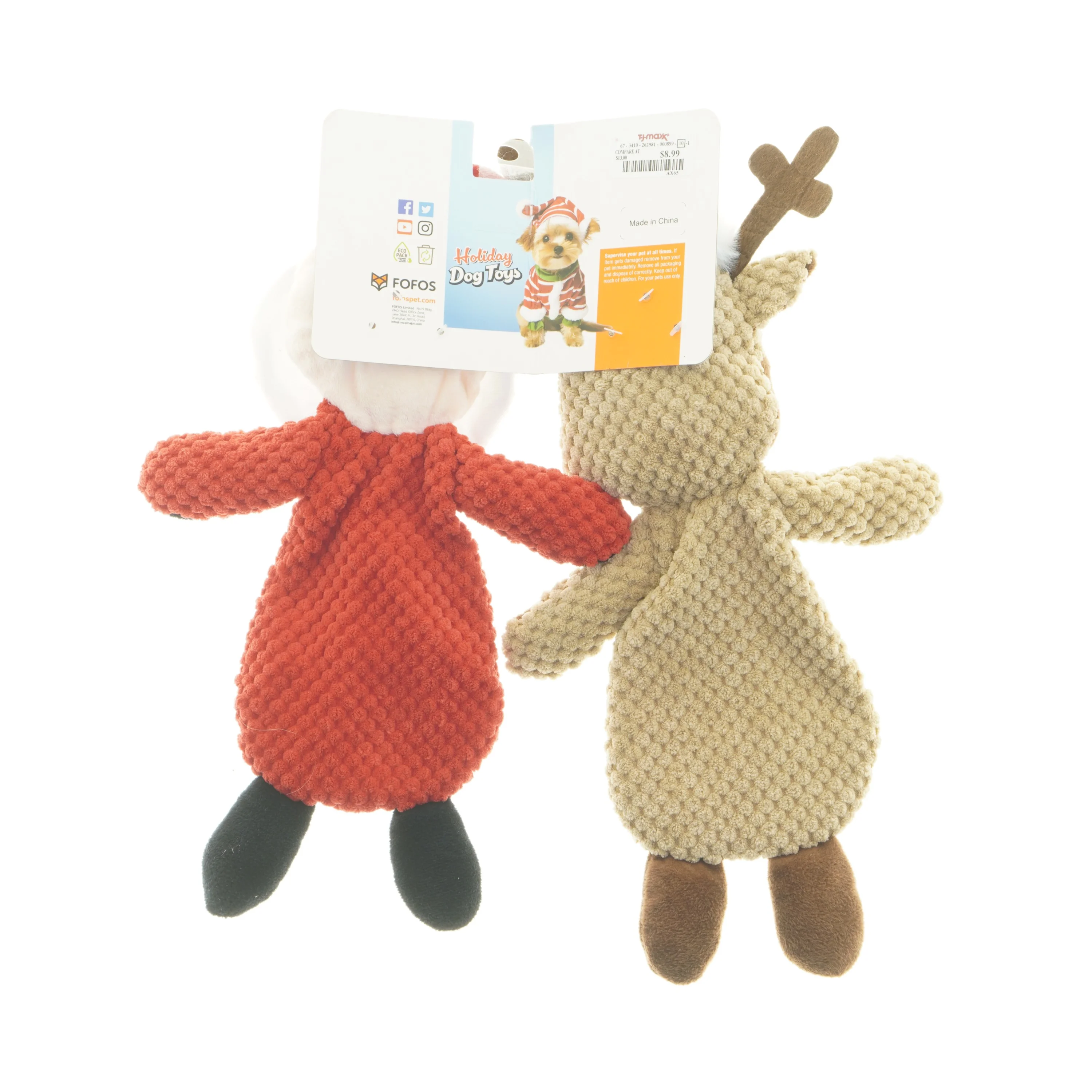 Plysdyr - rensdyr og julemand fra Fofos (str. 34 cm)