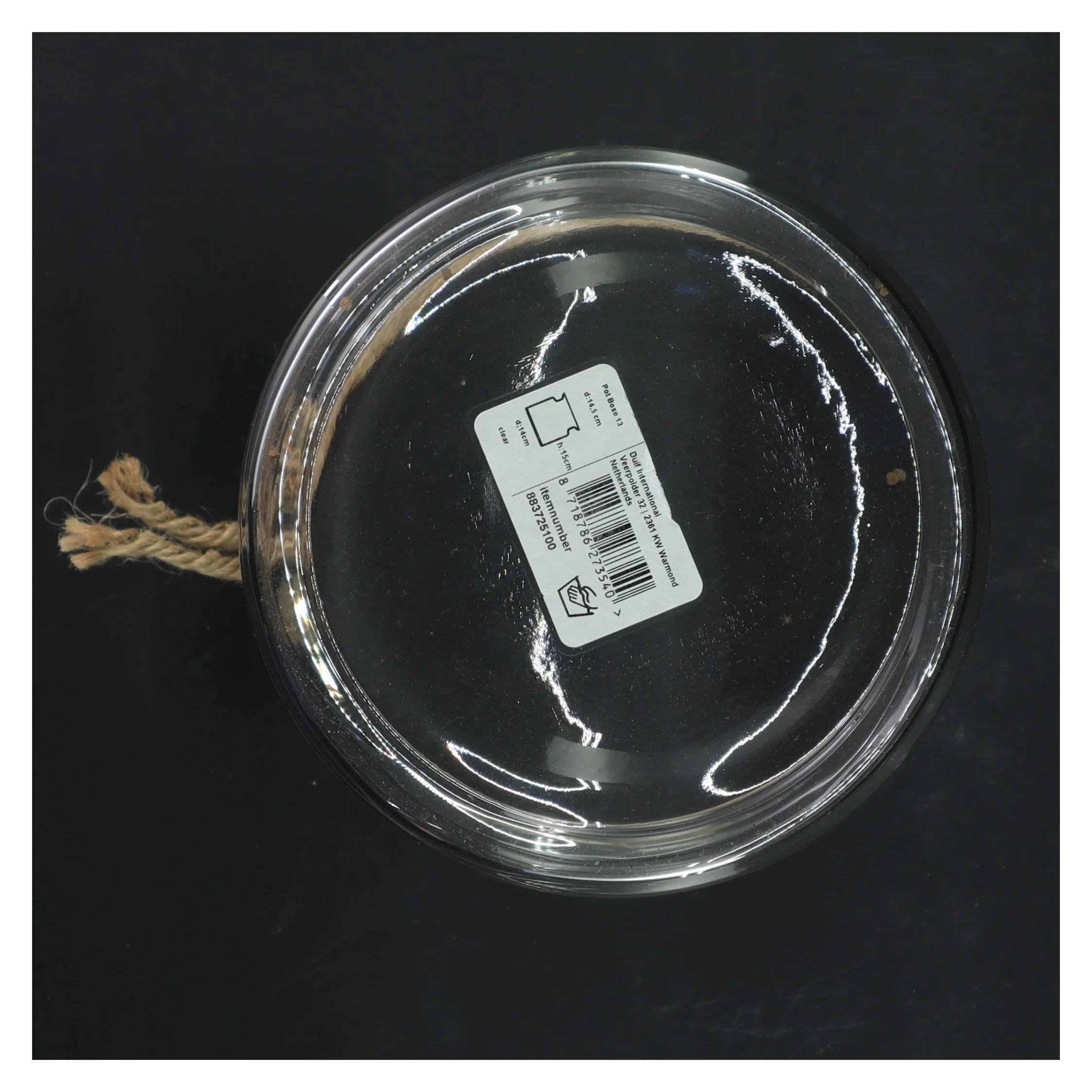 Glasvase med snor (str. Ø 14x15 cm)