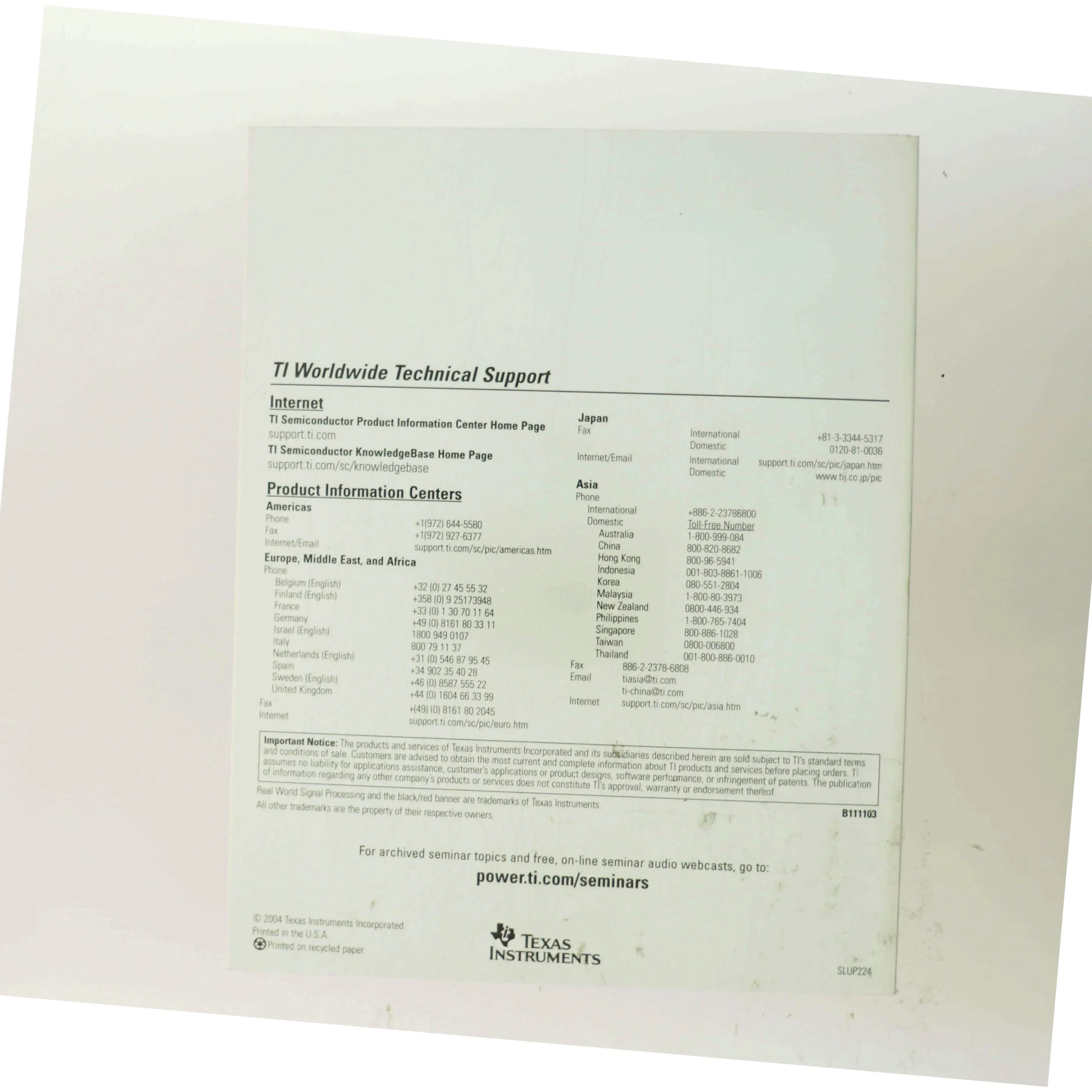 Texas Instruments Power Supply Design Seminar 2004/2005 – SEM1600