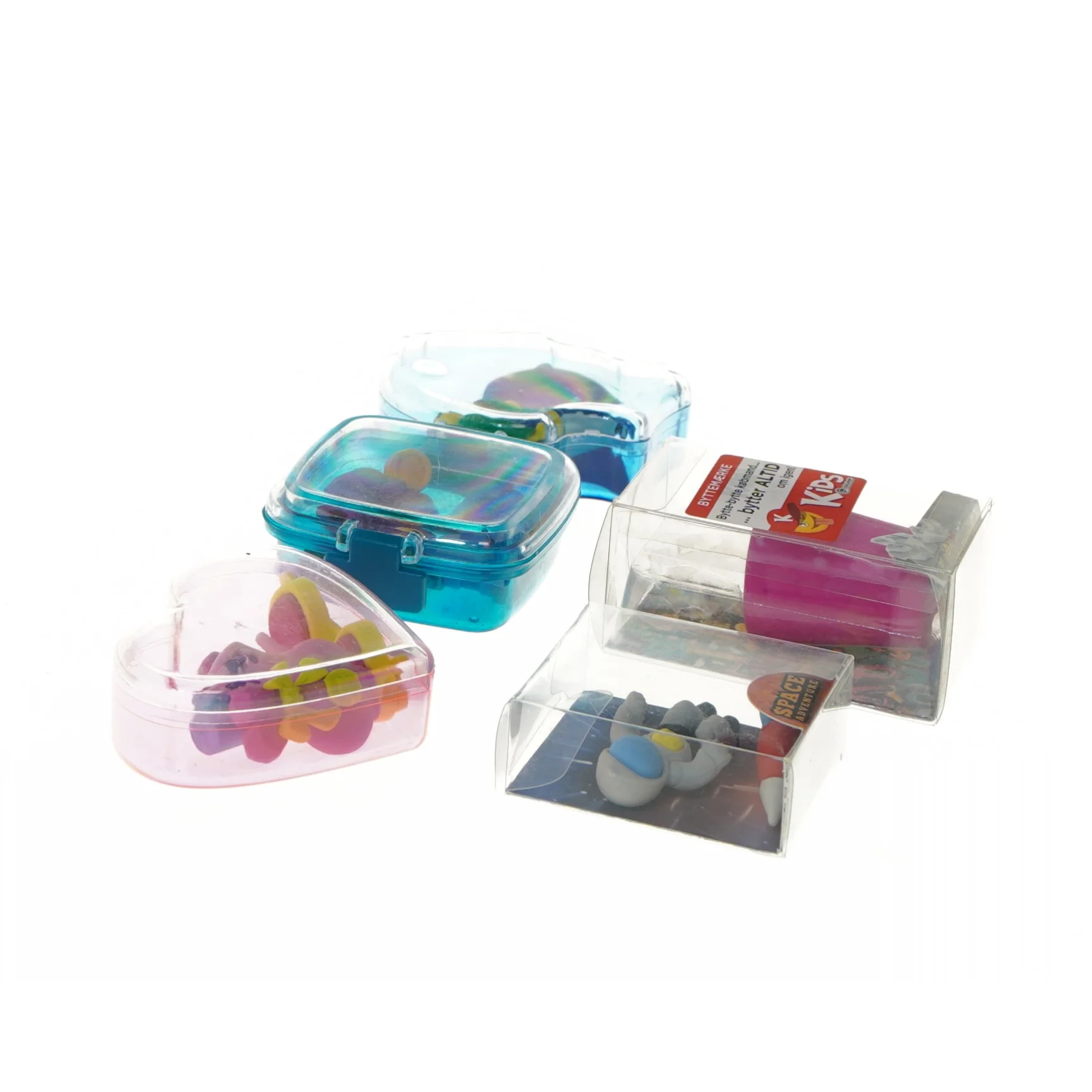 5 x sjove viskelædersamleræsker – astronaut, dyr, pistol m.m.