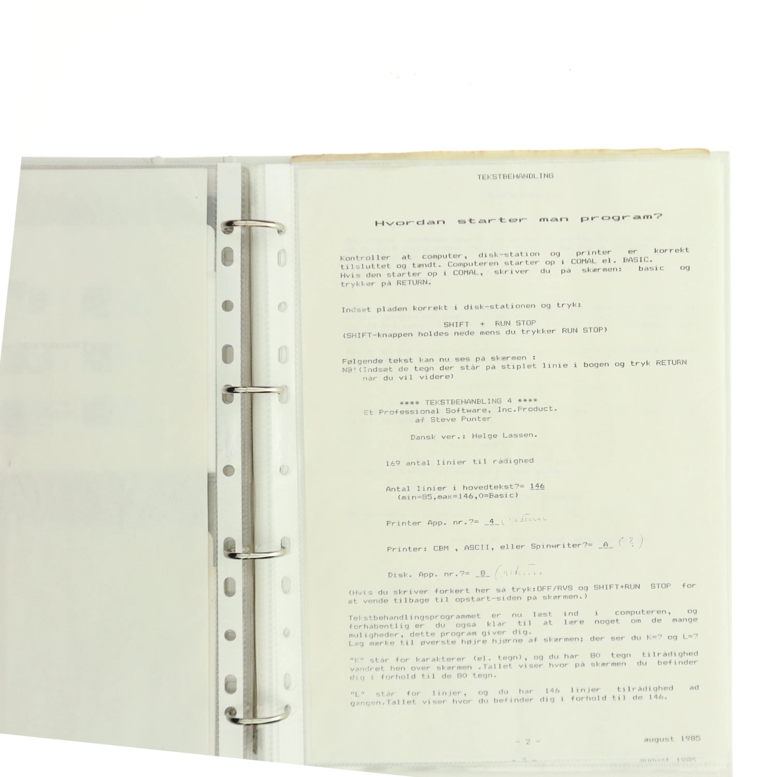 Retro Commodore CBM tekstbehandlingsmappe fra 1985 – manual, instruktioner + disketter (CBM 8032/8096/4032-kompatible)