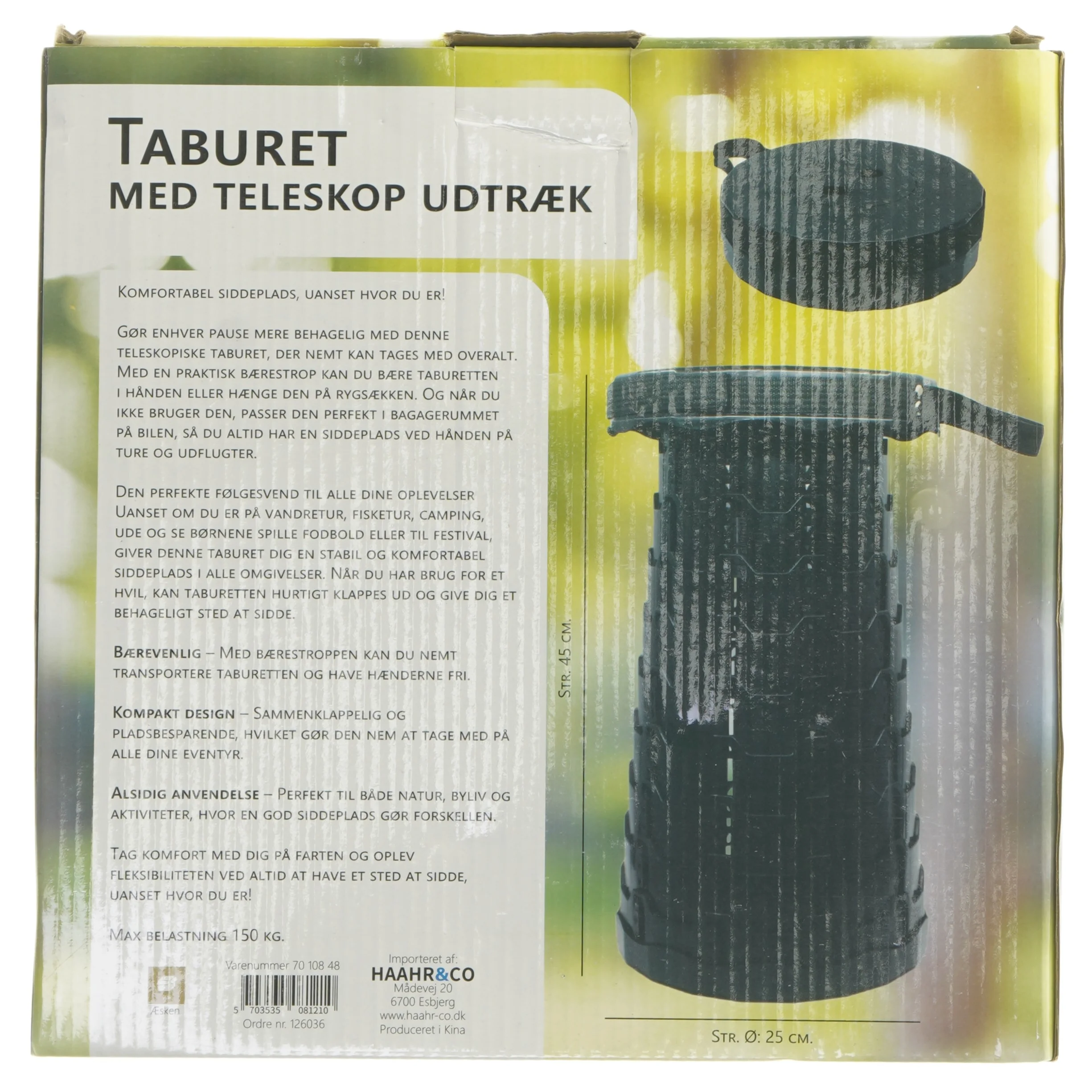 Taburet med teleskopudtræk fra Haahr & Co (str. Ø 25 cm)