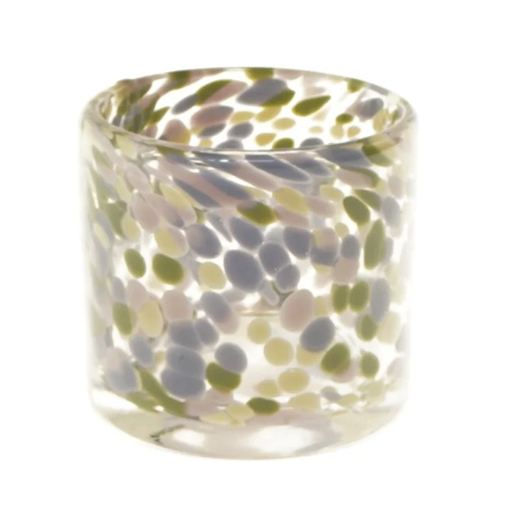 Glasvase med farvede prikker (str. Ø 8,5x8 cm)