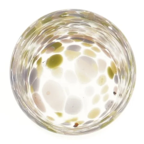 Glasvase med farvede prikker (str. Ø 8,5x8 cm)