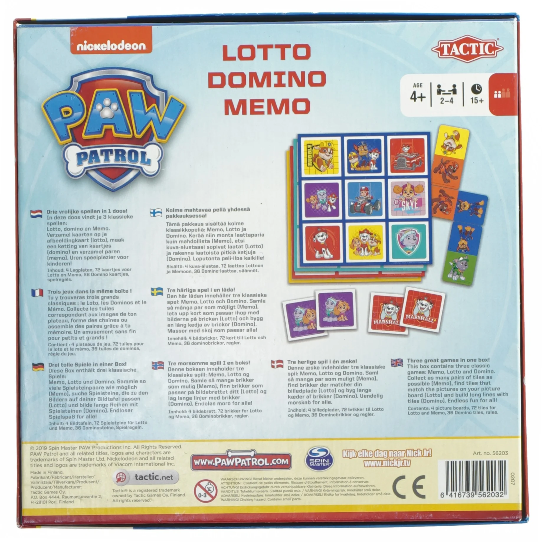 Paw Patrol spil samlede spil fra Tactic (str. 22x22 cm)