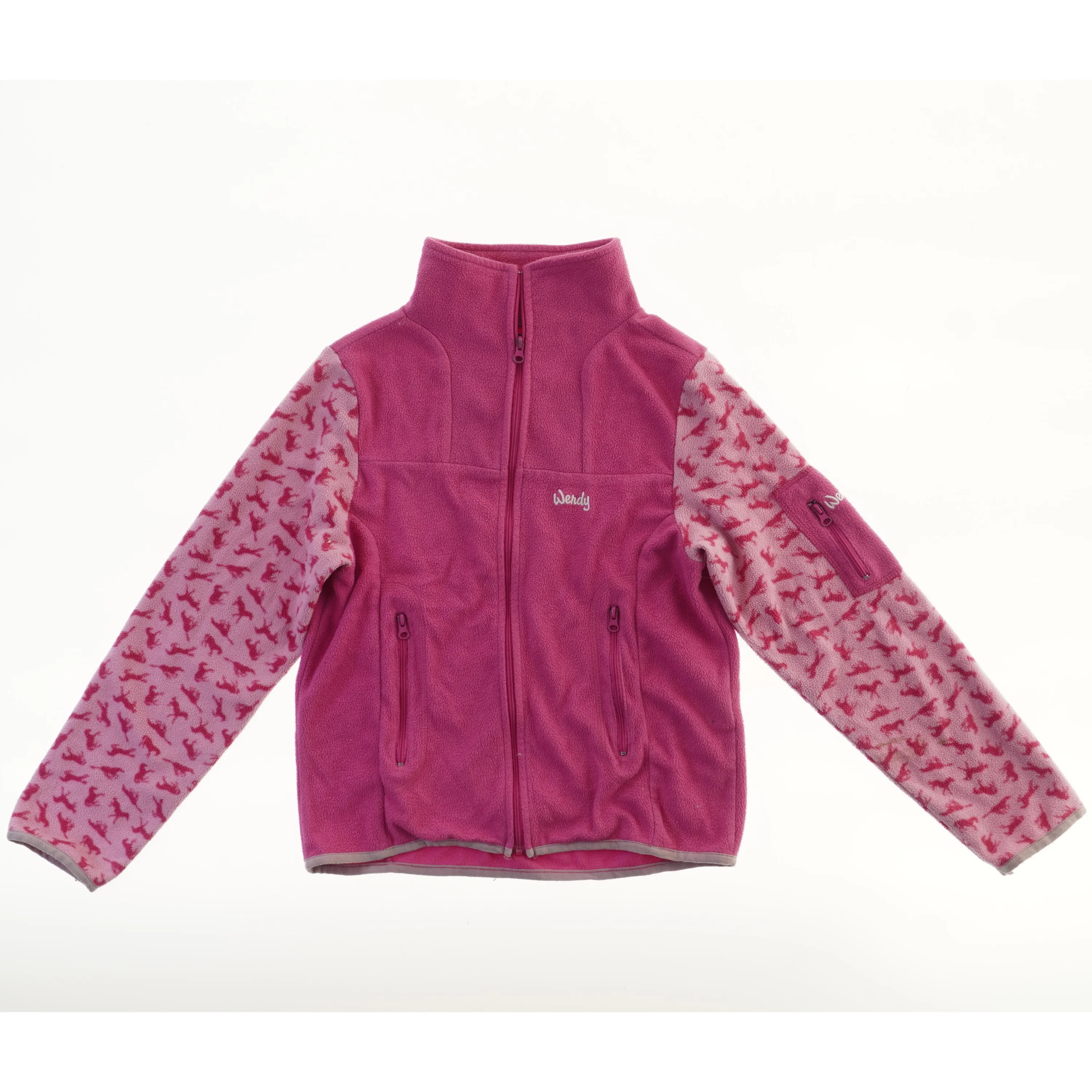 Pink fleecejakke med mønstrede ærmer fra Wendy (str. 146)