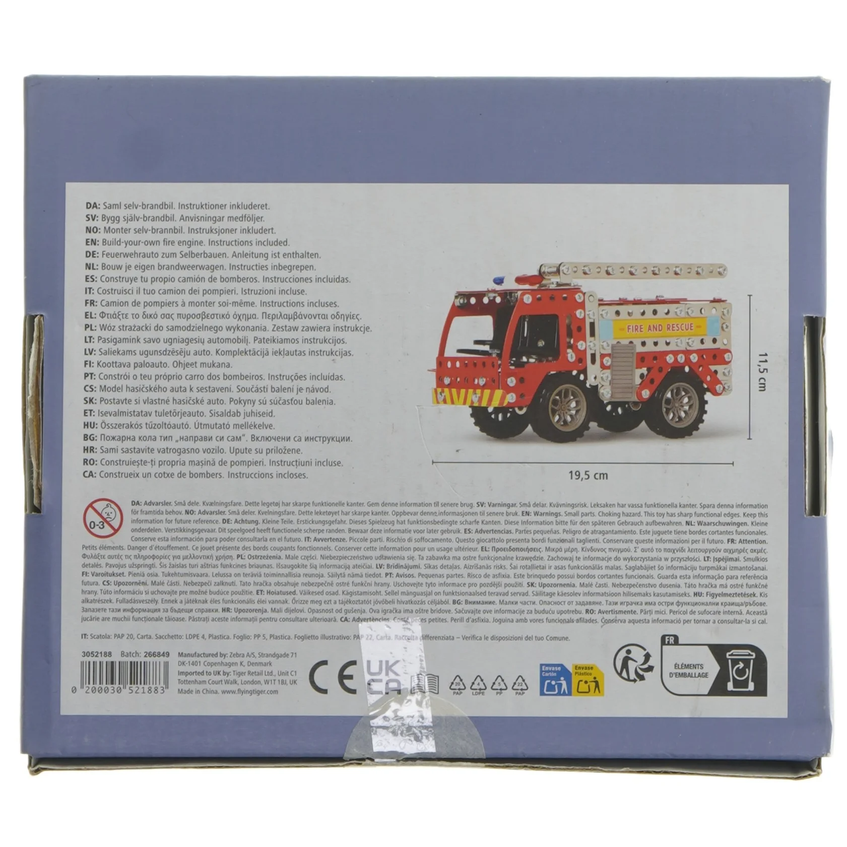 Saml selv brandbil byggesæt fra Tiger (str. 11,5x19,5 cm)