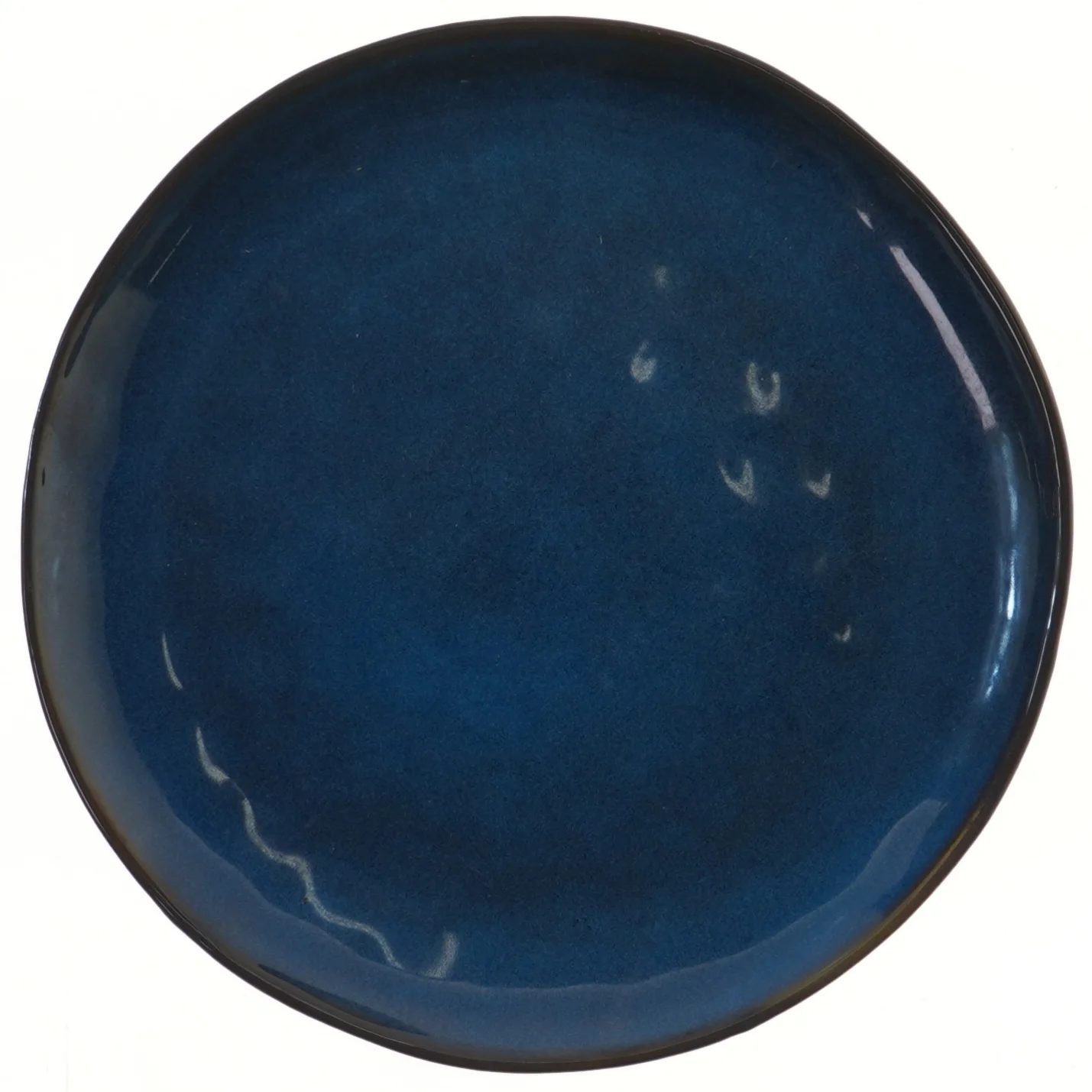 Blåt dekorativt fad stentøj (str. Ø 28,5 cm)