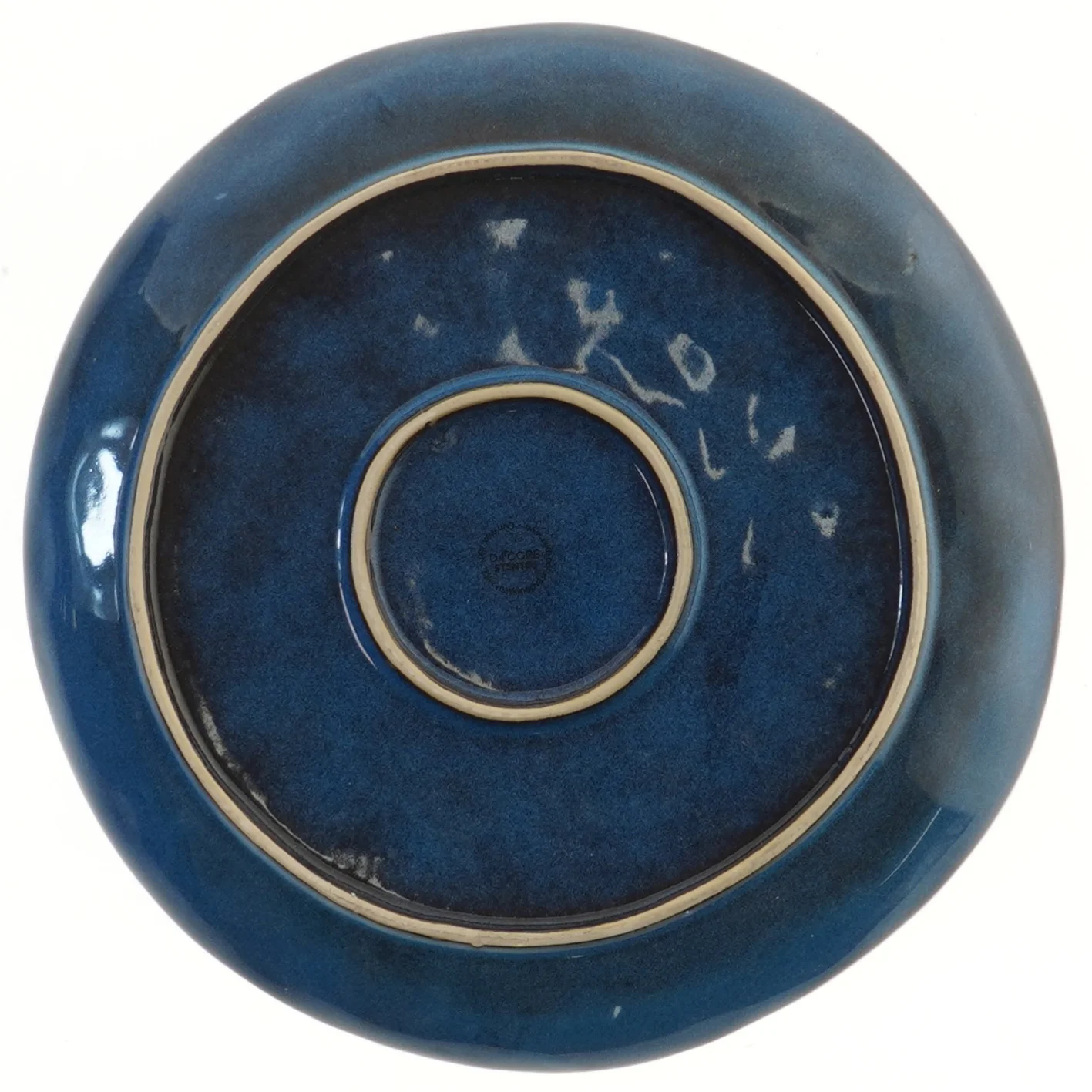 Blåt dekorativt fad stentøj (str. Ø 28,5 cm)