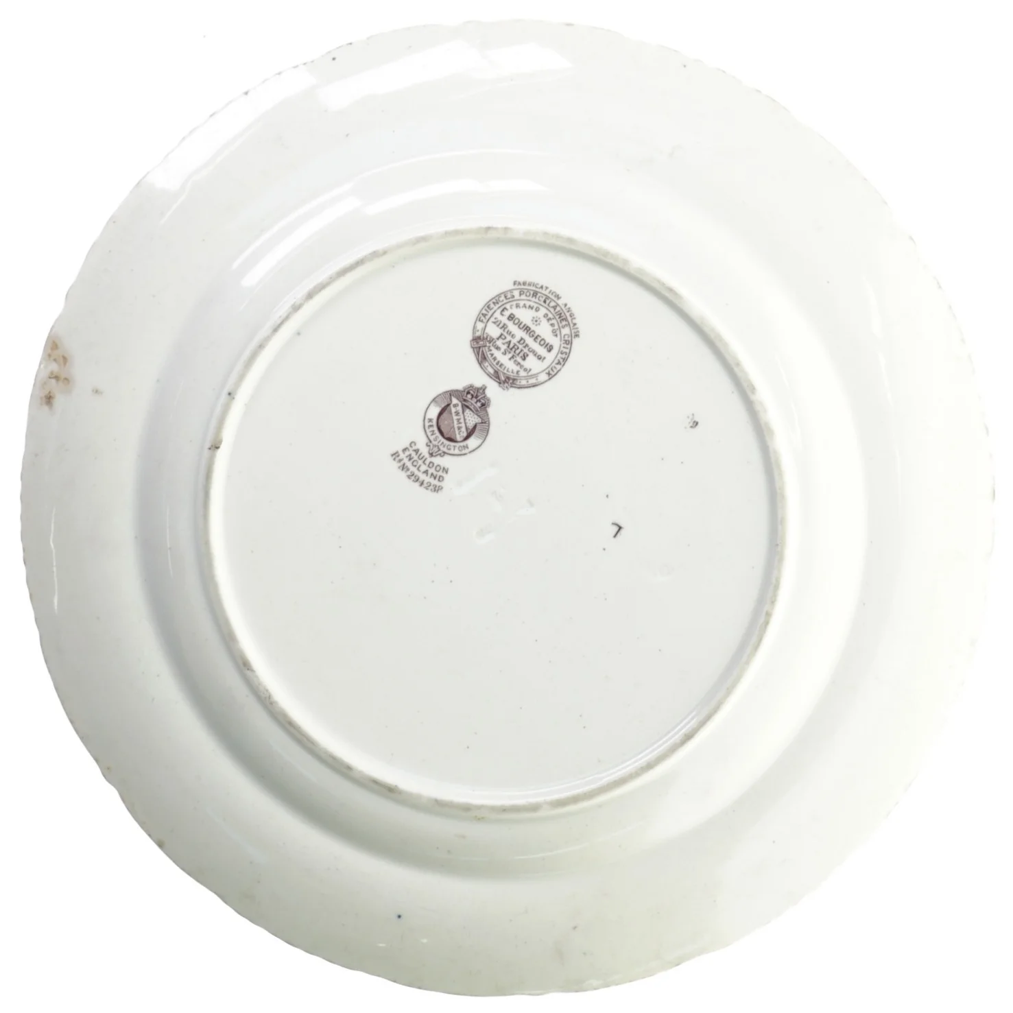 Gammel tallerken fra E. Bourgeois. Diameter 26 cm.