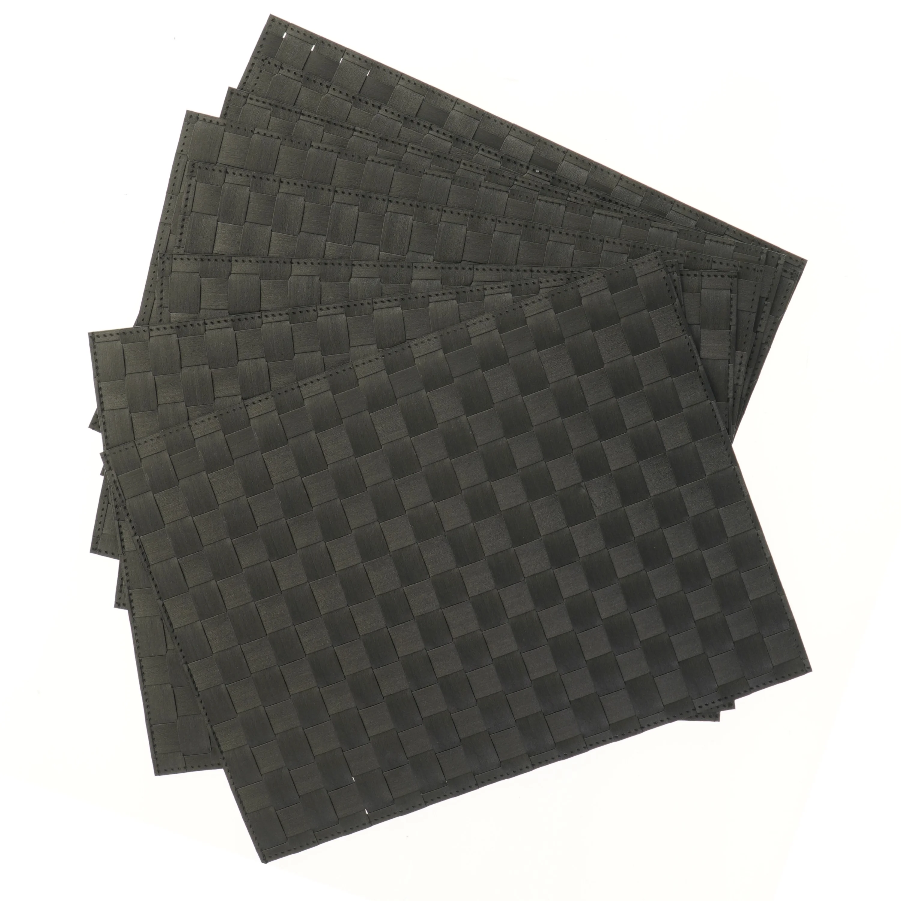 Sæt med 8 sorte dækkeservietter i flet (40,5x30,5 cm)