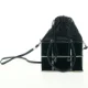 Taske i sort metal og stof med lang rem (str. 15 x 17 cm)