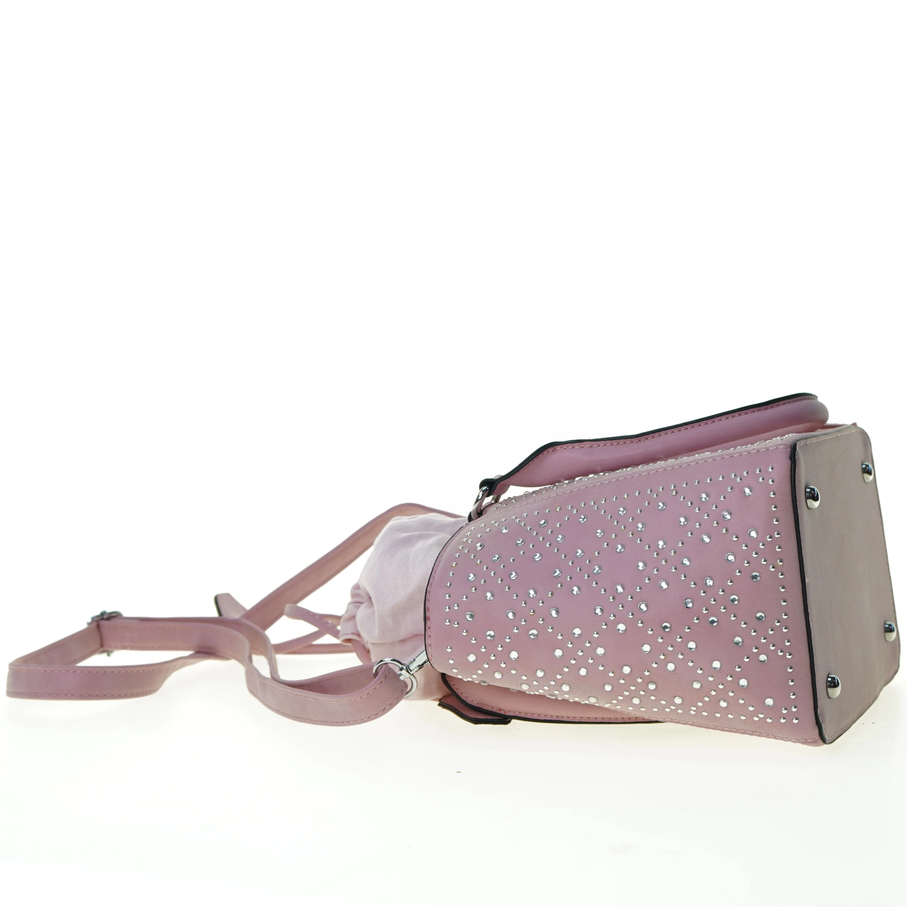 Dametaske i lyserød læder med glassten