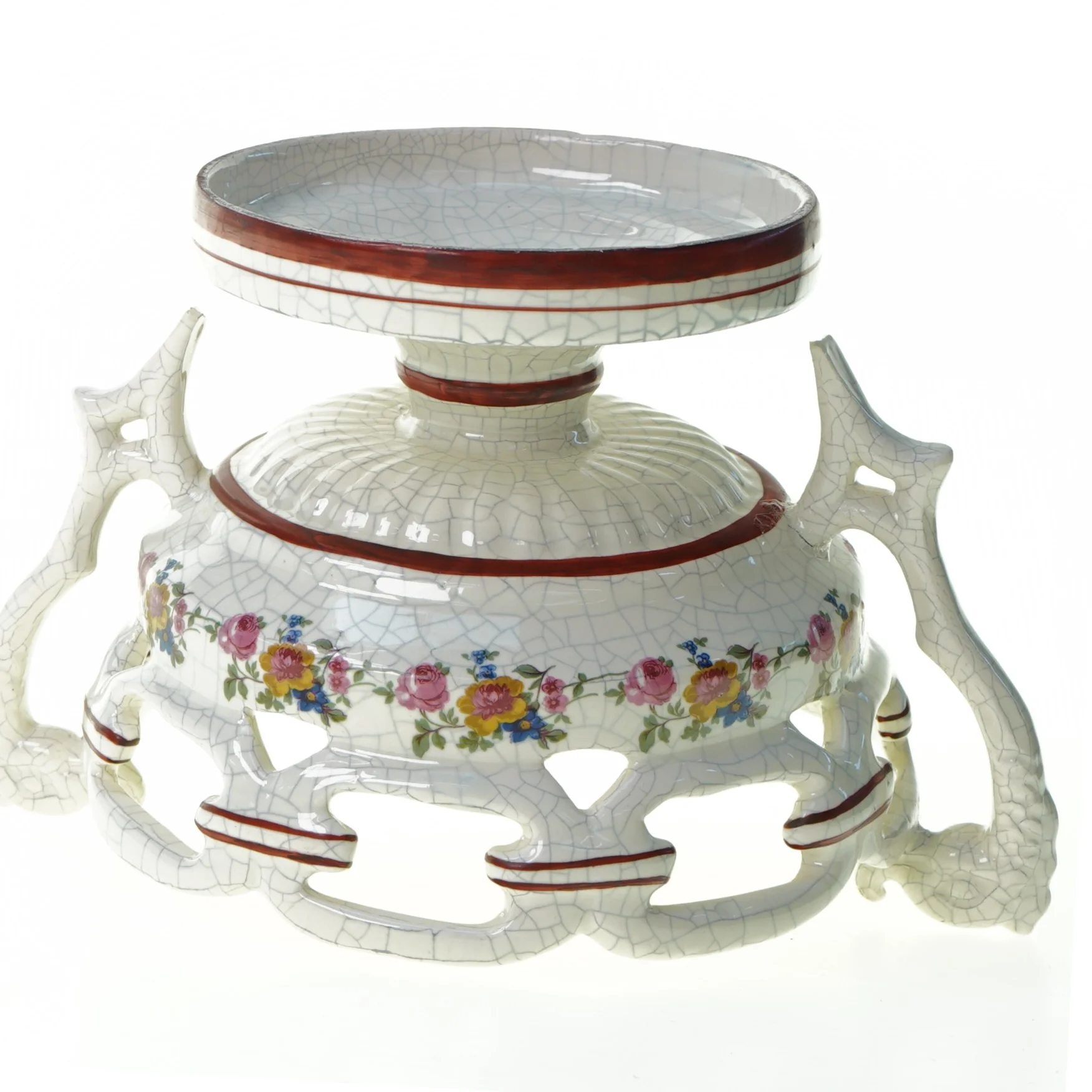 Opsats i porcelæn med blomstermotiv. (Højde 15 cm. Bredde 20 cm.)