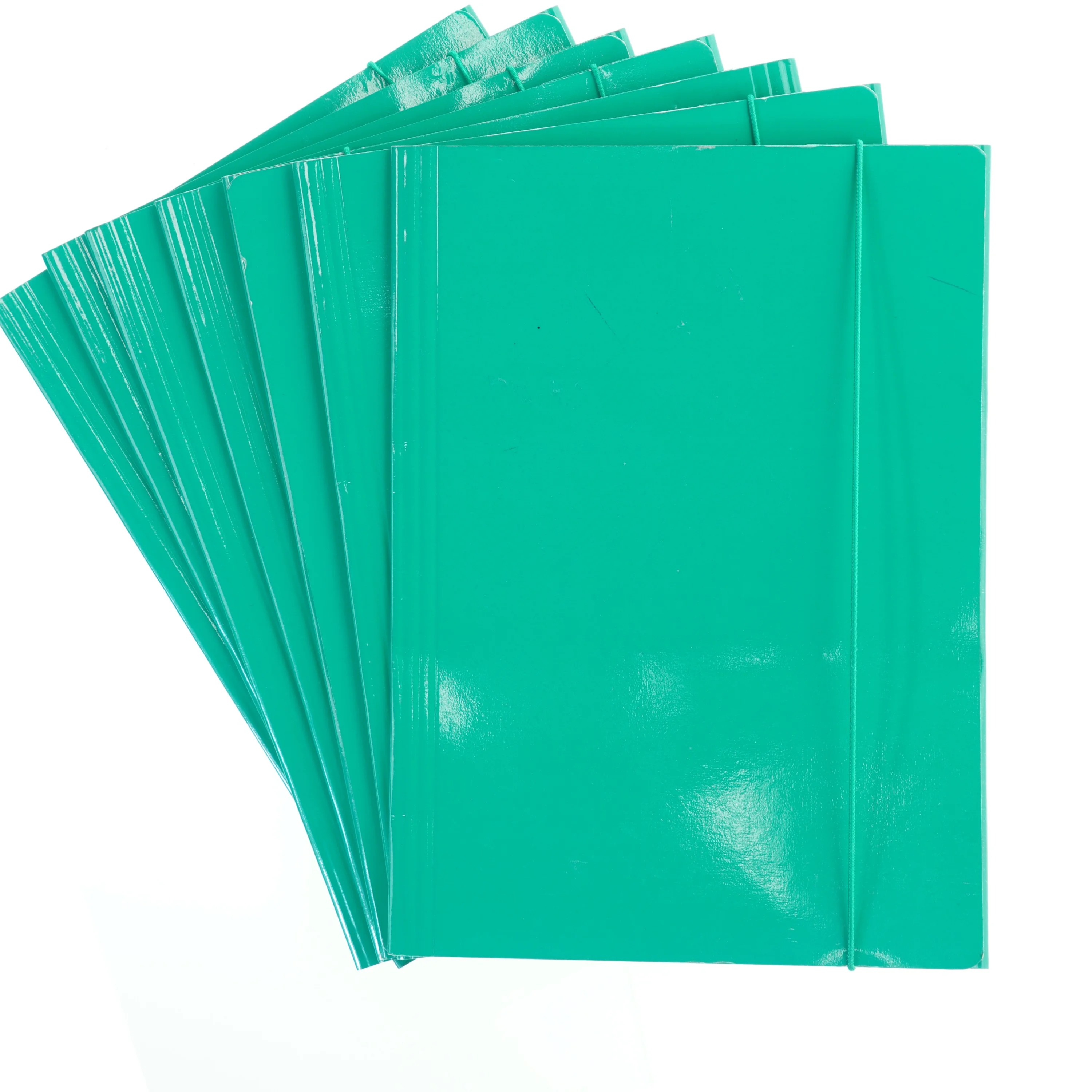 Syv grønne blanke A4 mapper med elastiklukning