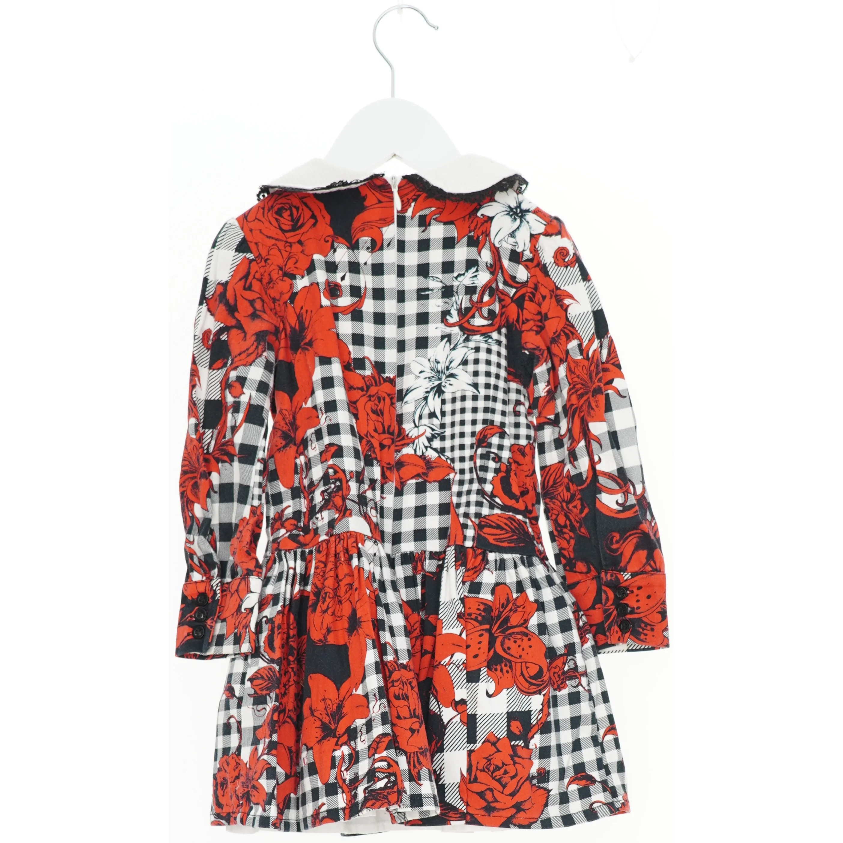 Rockabilly kjole med tern og røde blomster fra Little Darlings (str. 98)