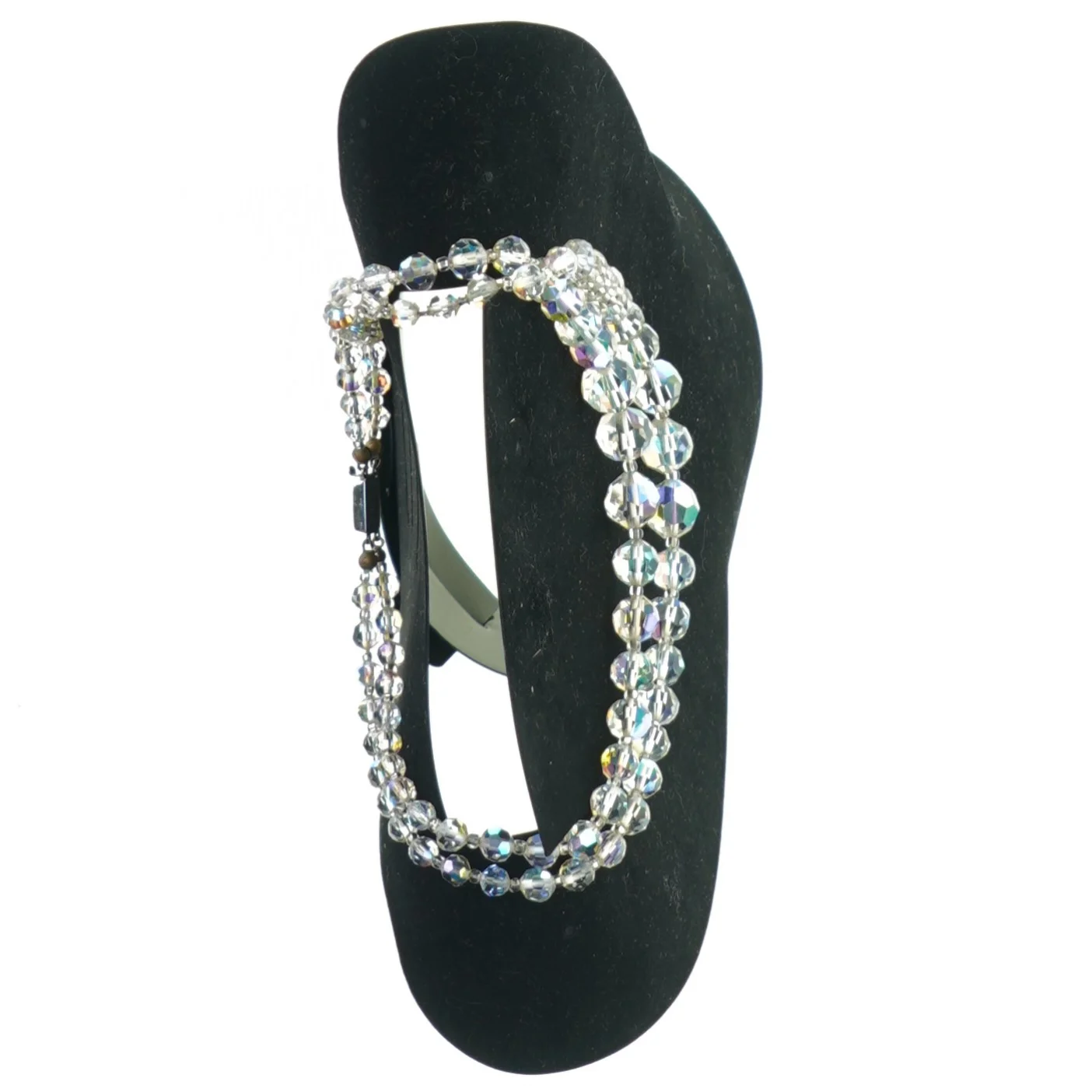 Halskæde med facetslebne glasperler med fint farvespil, 40 cm