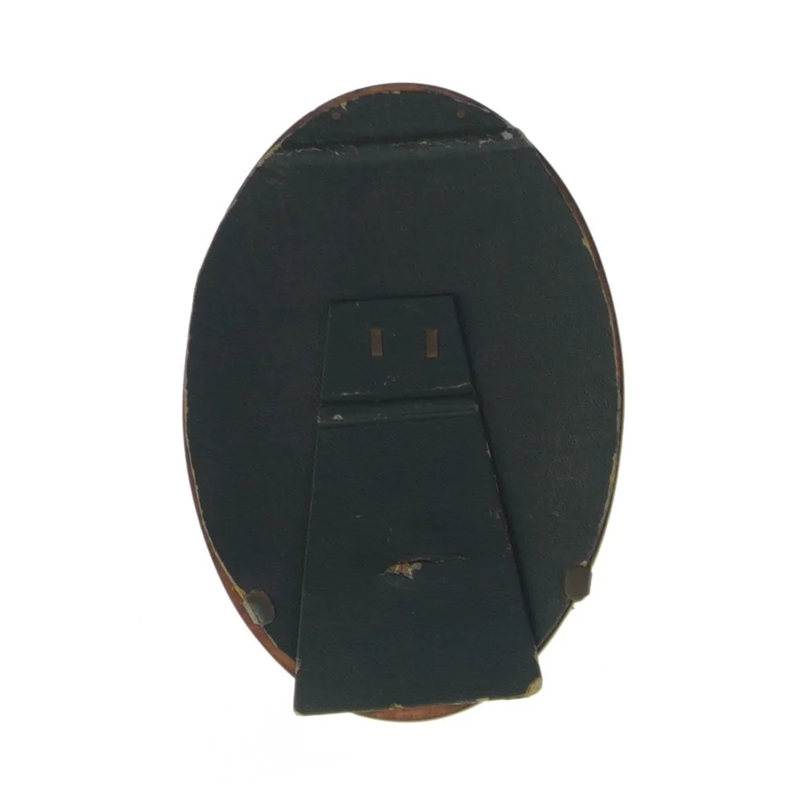 Gammel billedramme i mørkt træ, oval form (16 x 11 cm)