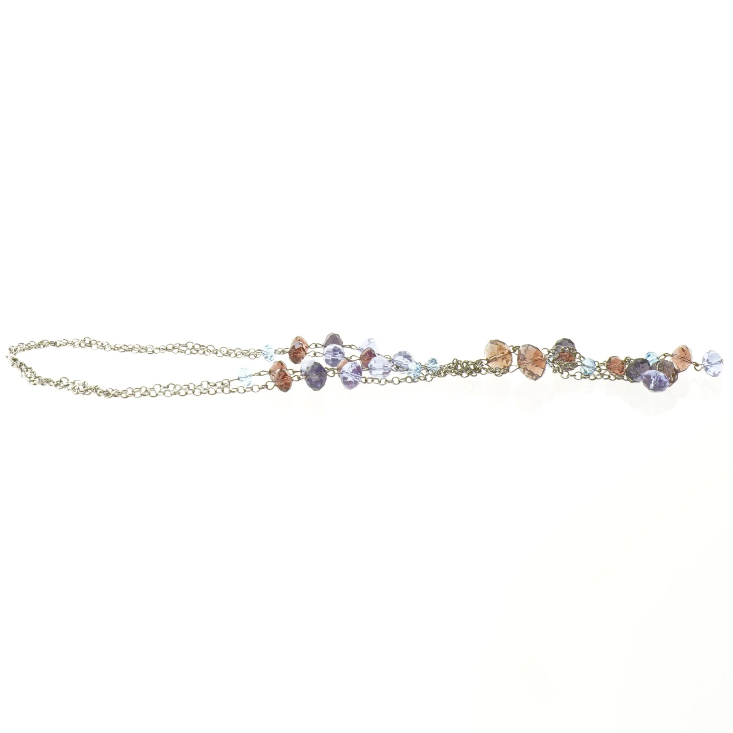 Halskæde med klare facetslebne glasperler i blå og lilla nuancer  (str. 45 cm)