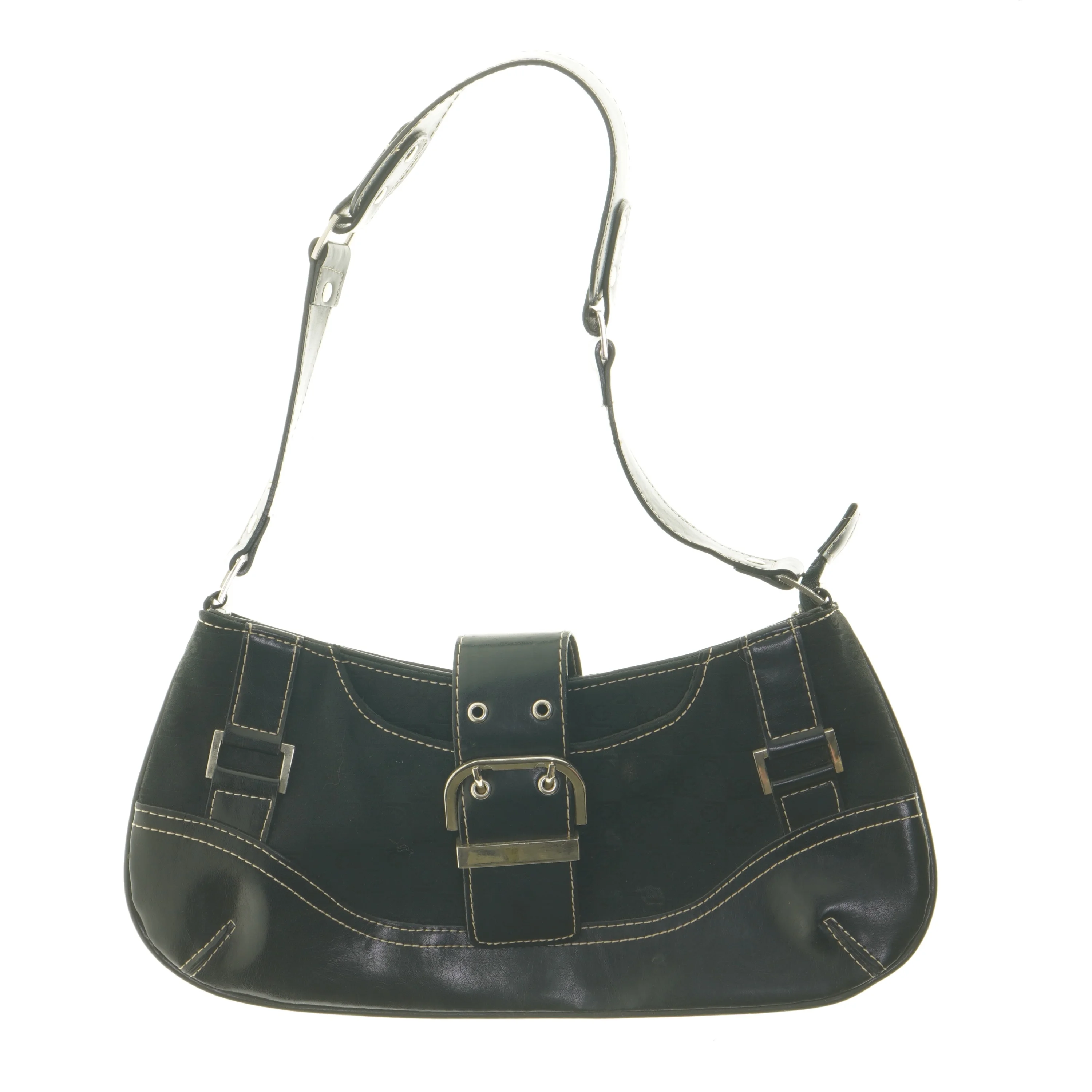 Sort skuldertaske med spænder (str. 15x33 cm)