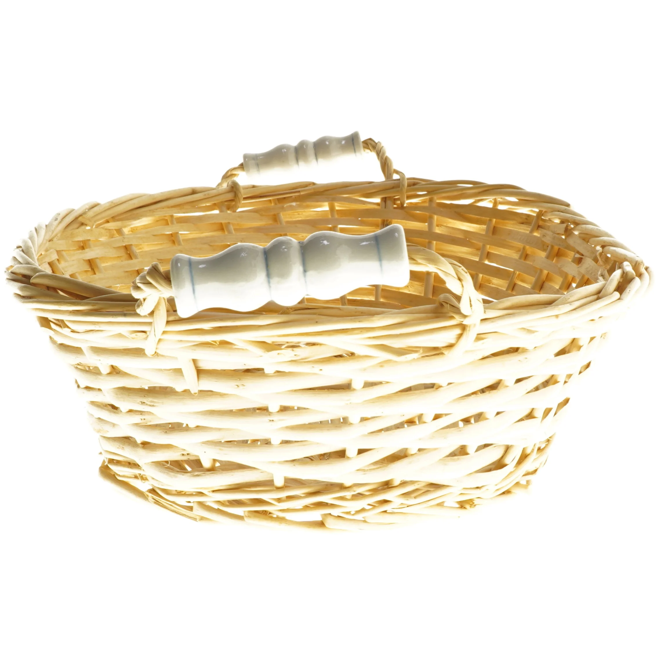 Flettet kurv med porcelænshåndtag (str. 10x28x45 cm)