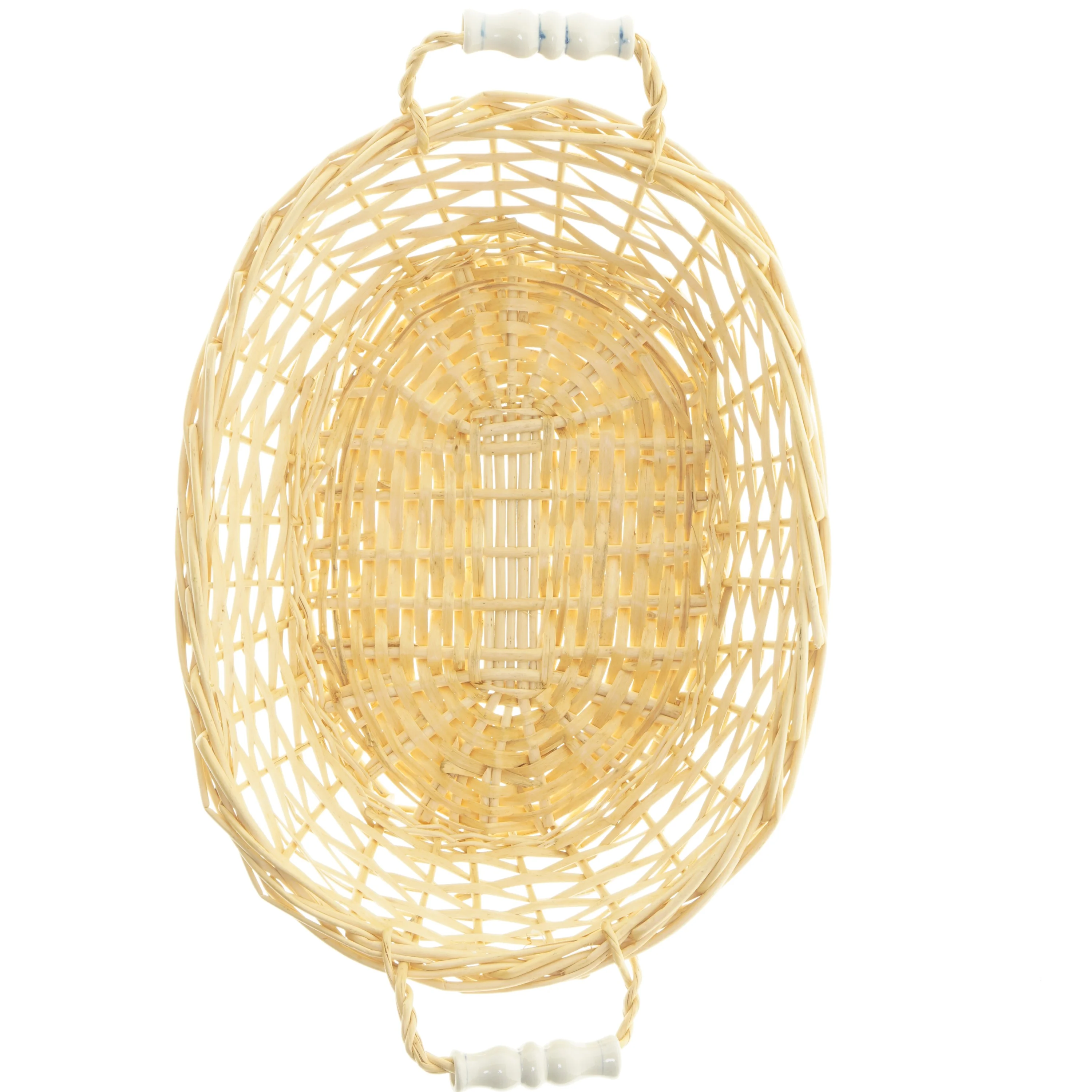 Flettet kurv med porcelænshåndtag (str. 10x28x45 cm)