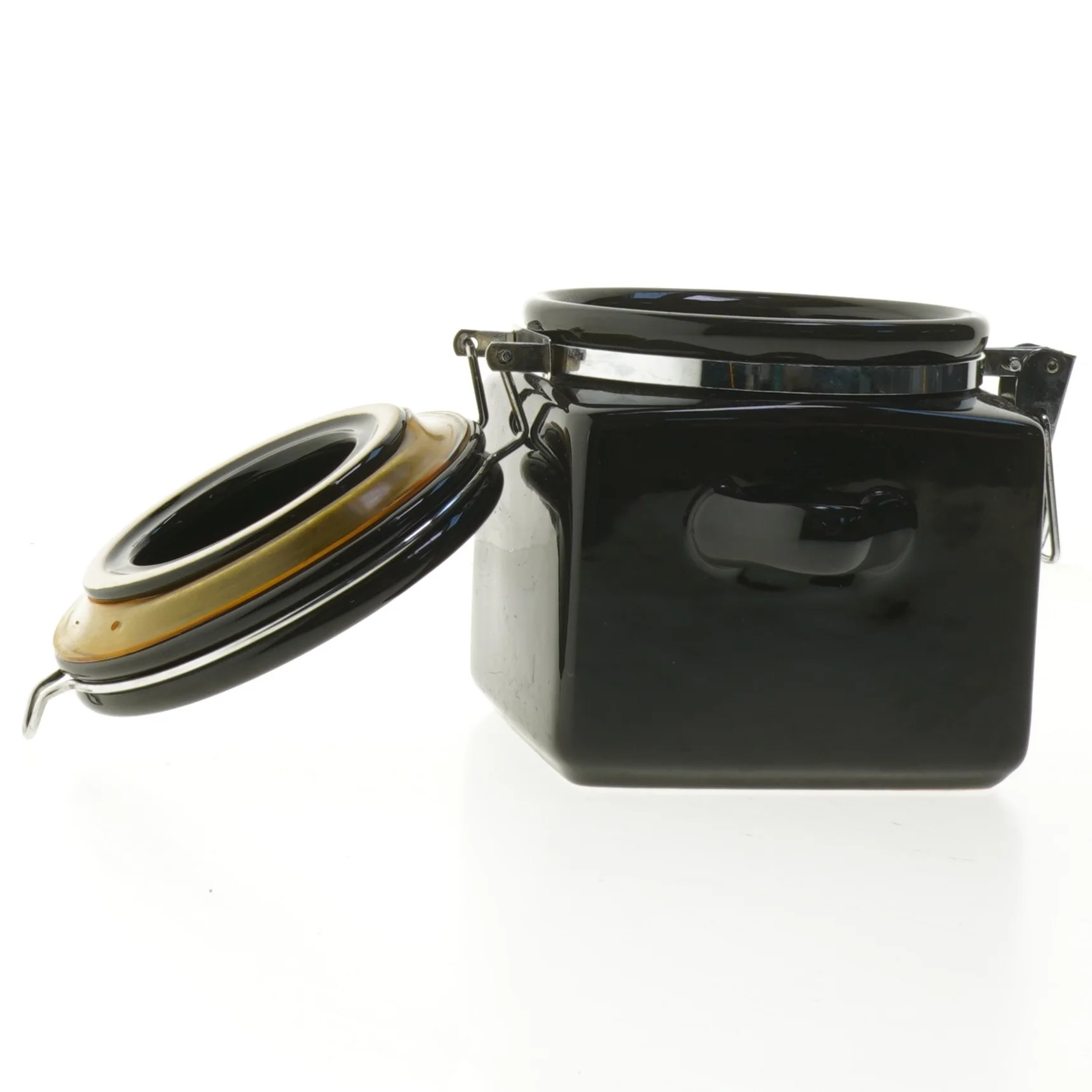 Kvadratisk sort opbevaringskrukke fra Oggi (str. 13x11,5 cm)