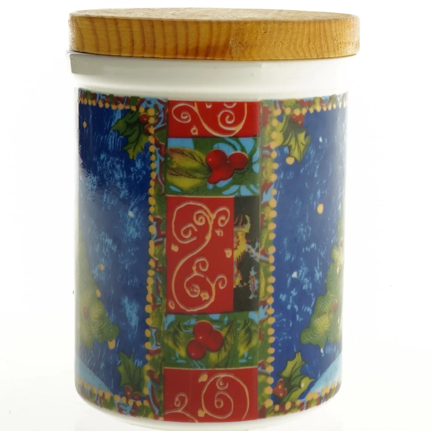 Krukke med julemotiv og låg (str. 12 x 9 cm)