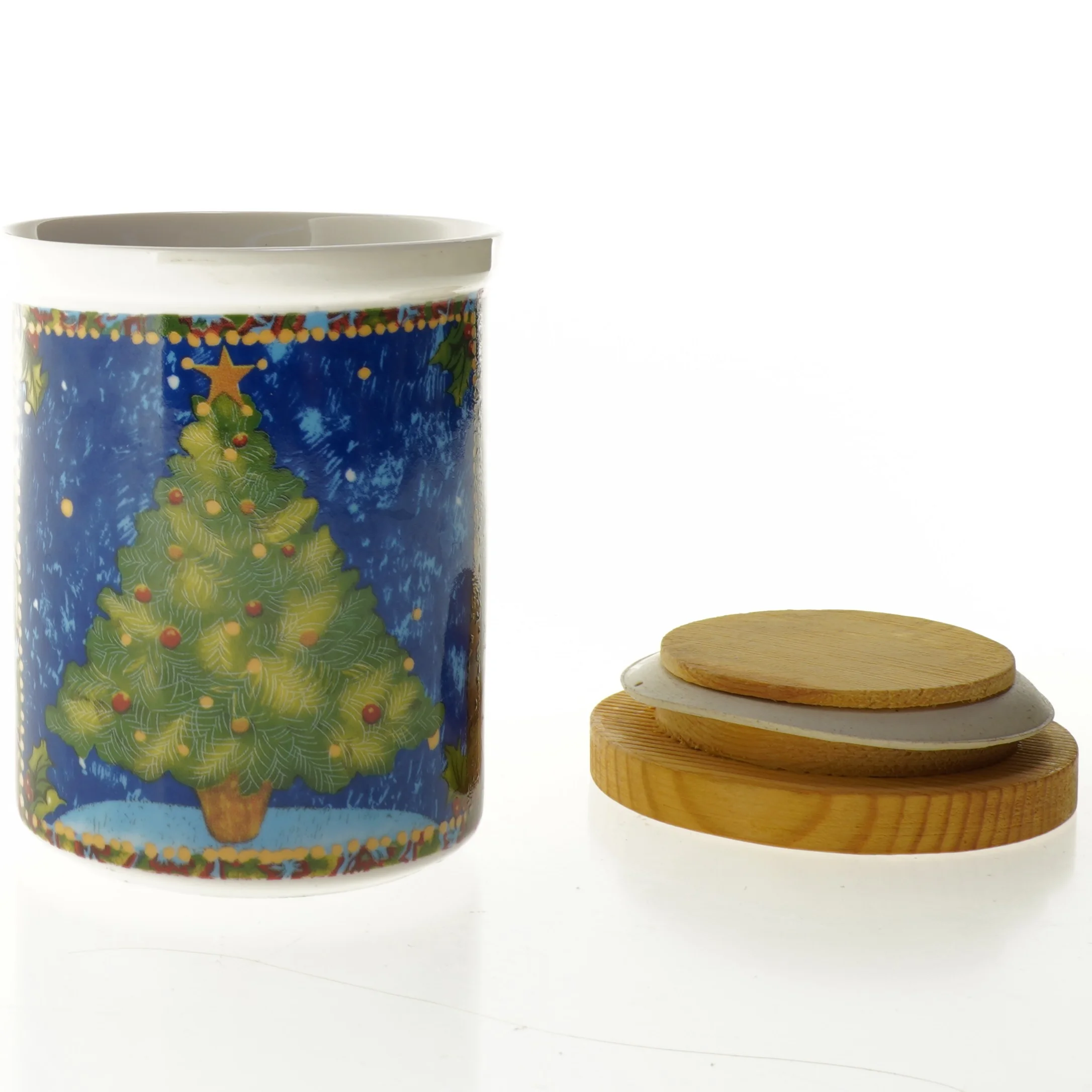 Krukke med julemotiv og låg (str. 12 x 9 cm)