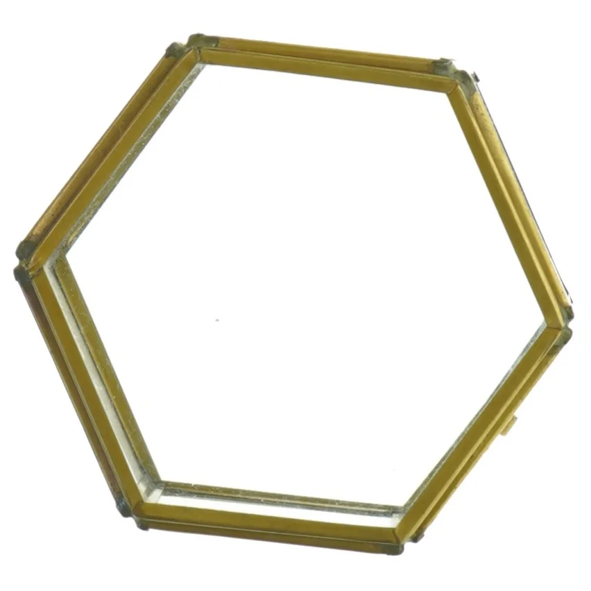 Hexagon glasbeholder med messingramme (str. Ø 9,5 cm)