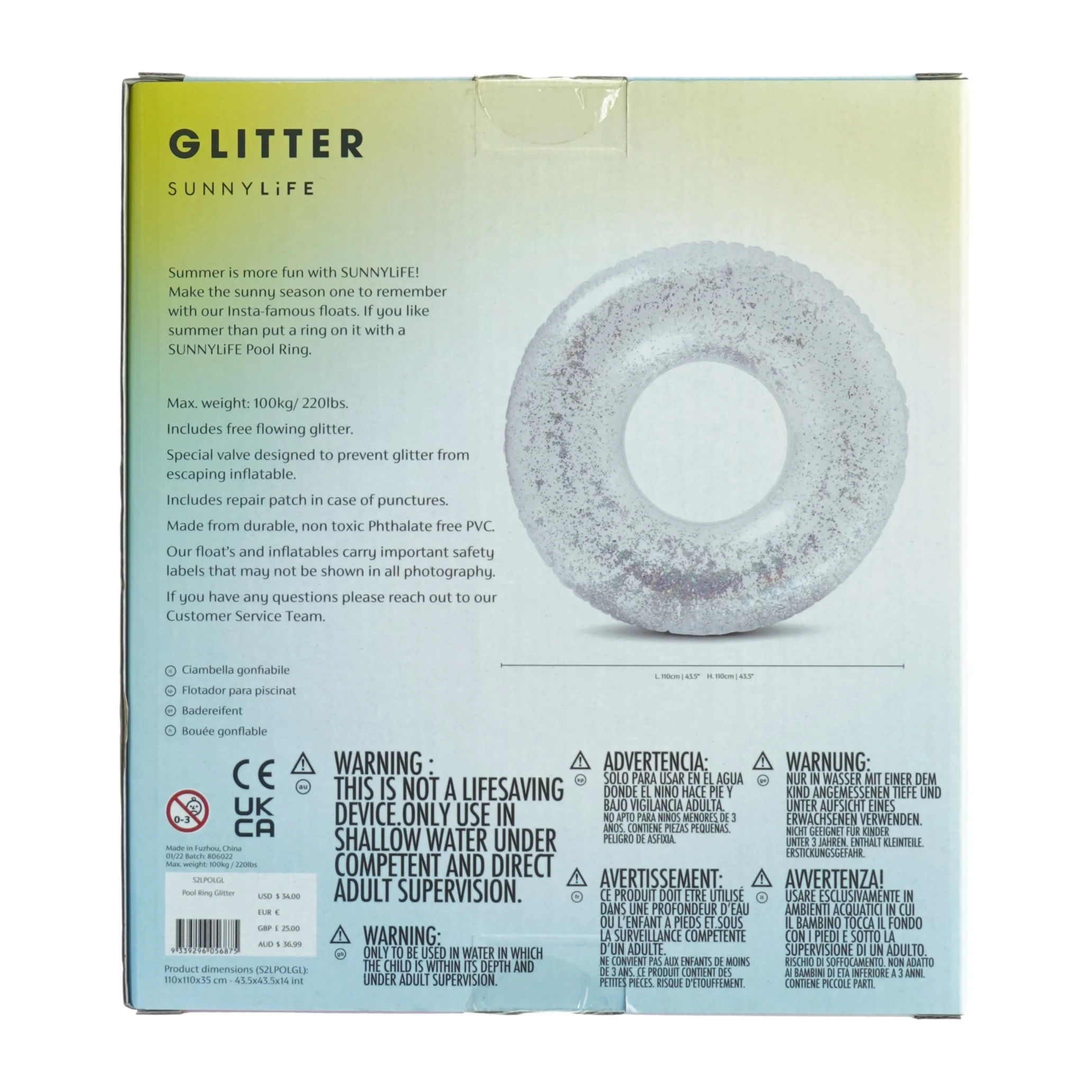 Sunnylife Glitter Pool Ring fra Sunnylife (str. 24,5 x, 21,5 x 6 cm)