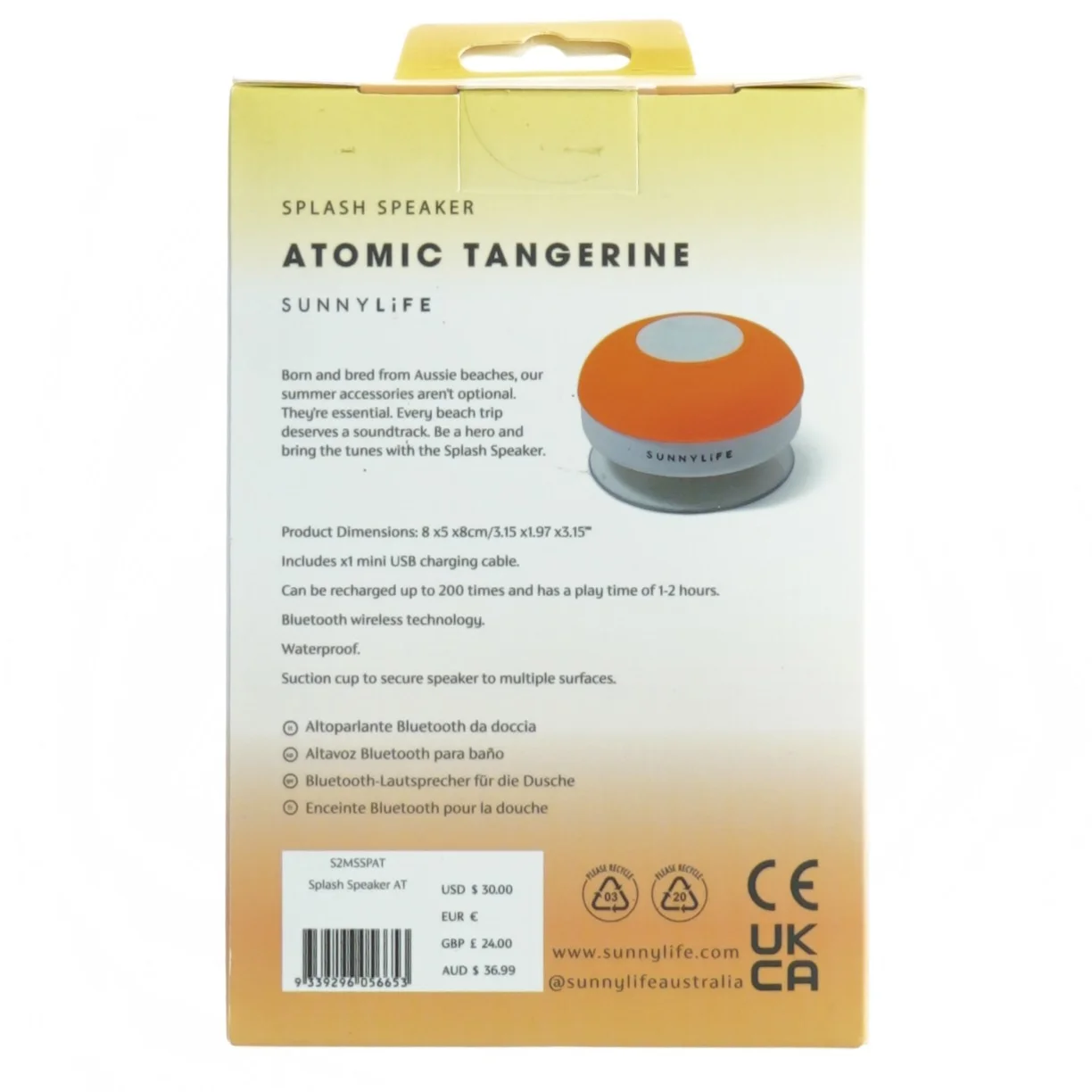 Sunnylife Splash Speaker - Atomic Tangerine fra Sunnylife (str. Kasse 15 x 10 5,5 cm)